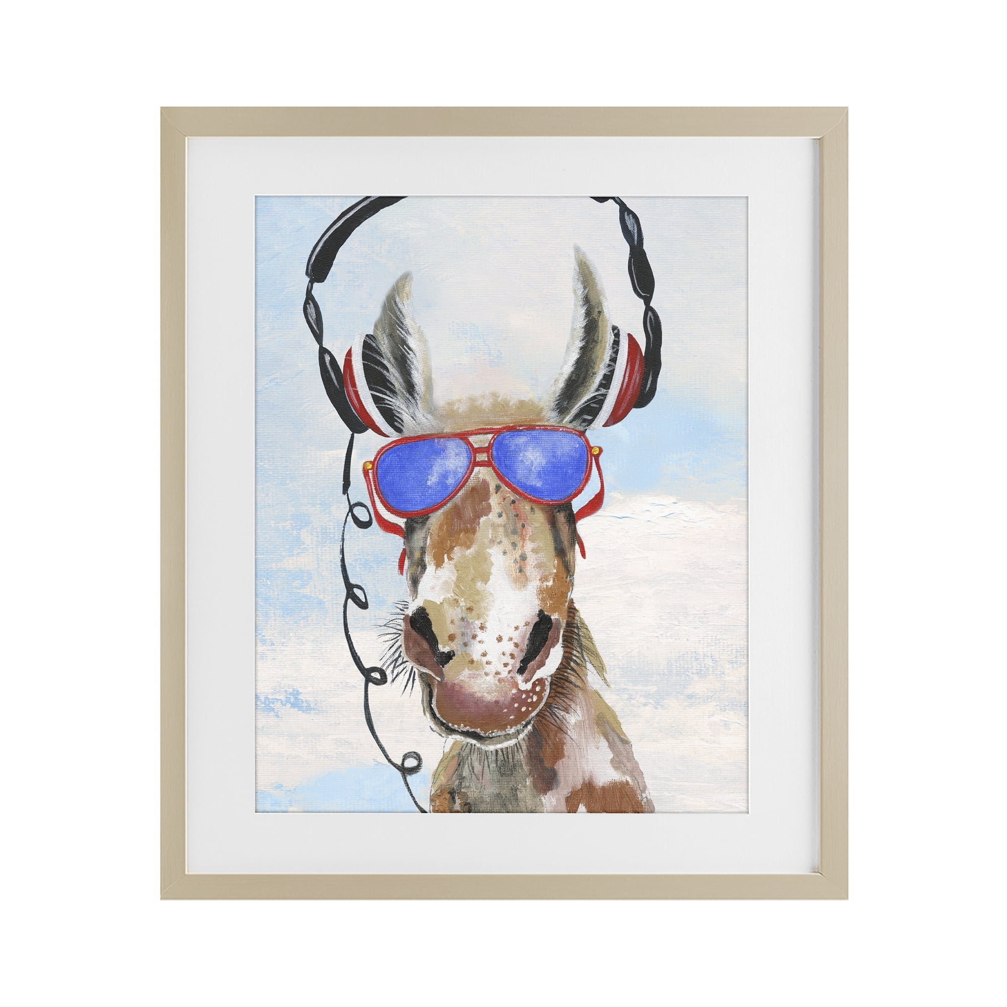 Stupell Industries Donkey Wearing Headphones Birch Framed Print Under Glass, design by Janet Tava
