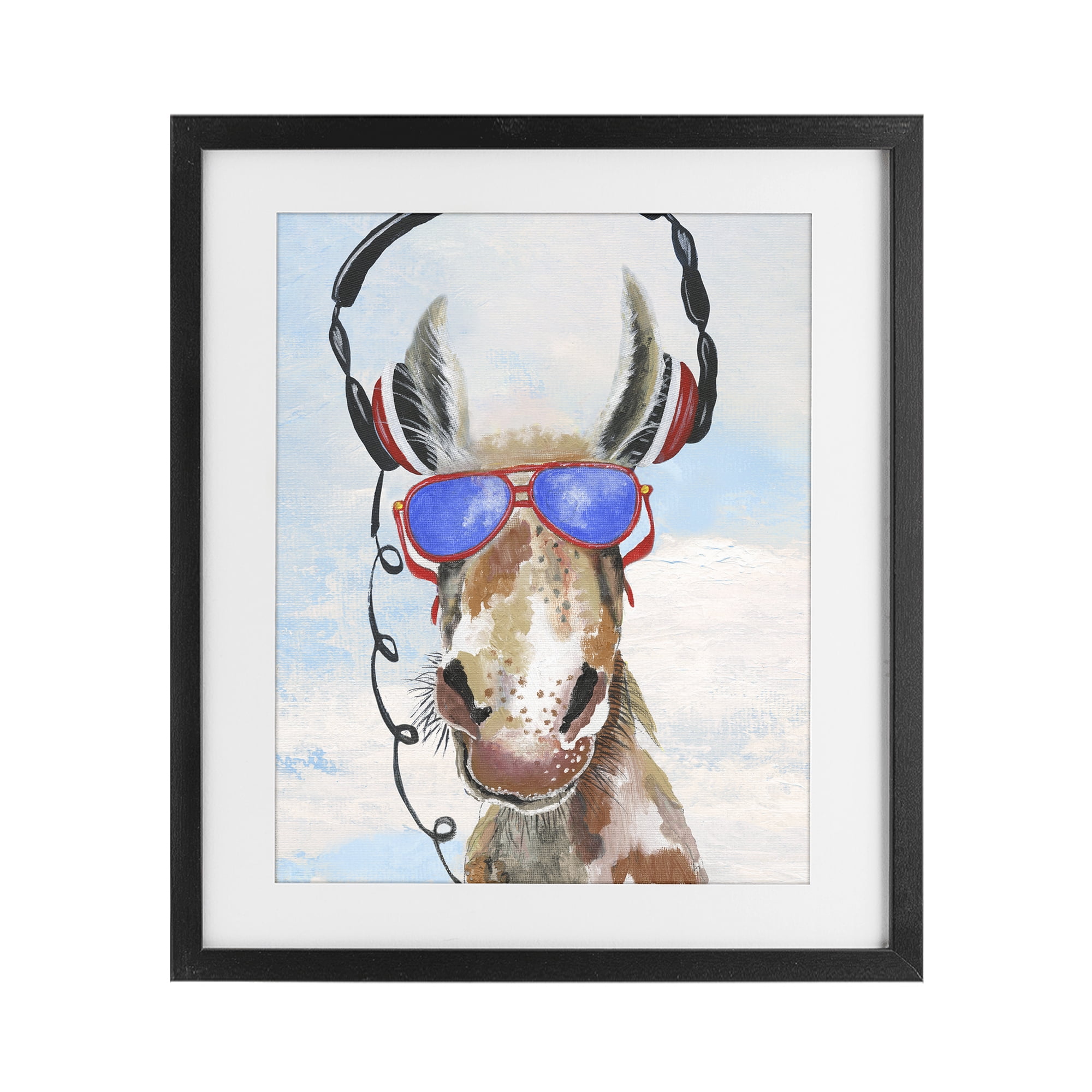 Stupell Industries Donkey Wearing Headphones Black Framed Print Under Glass, design by Janet Tava