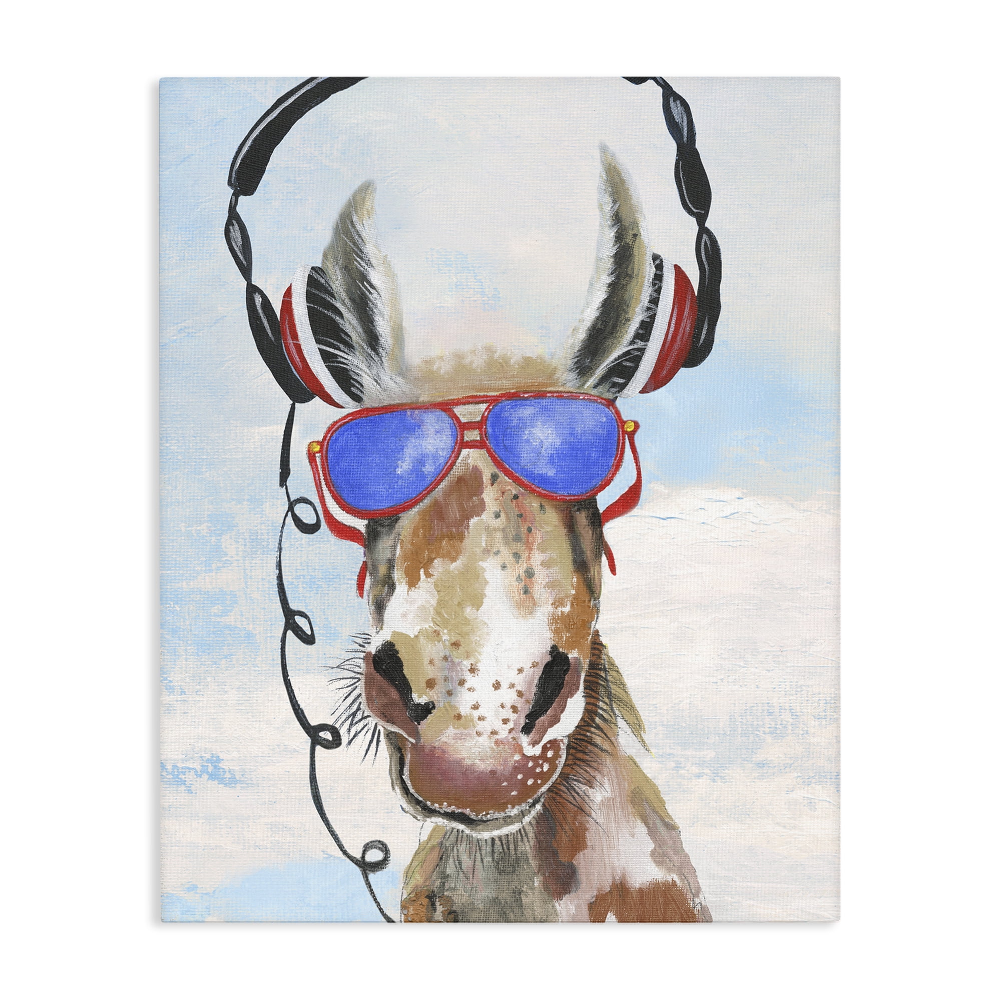 Stupell Industries Donkey Wearing Headphones Canvas Wall Art, design by Janet Tava