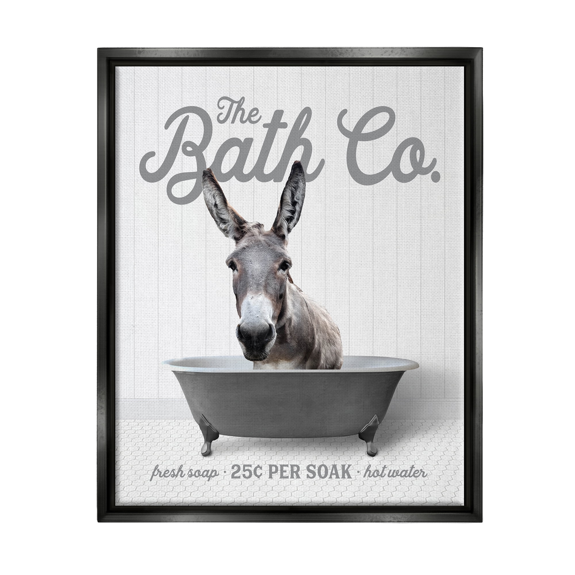 Stupell Industries Donkey in Bathtub Animals & Insects Painting Black Floater Framed Art Print Wall Art, 25 x 31