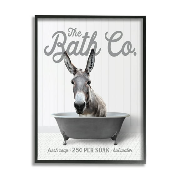 Stupell Industries Donkey in Bathtub Animals & Insects Painting Black Framed Art Print Wall Art, 11 x 14