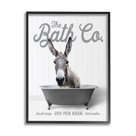 Stupell Industries Donkey in Bathtub Animals & Insects Painting Black Framed Art Print Wall Art, 24 x 30