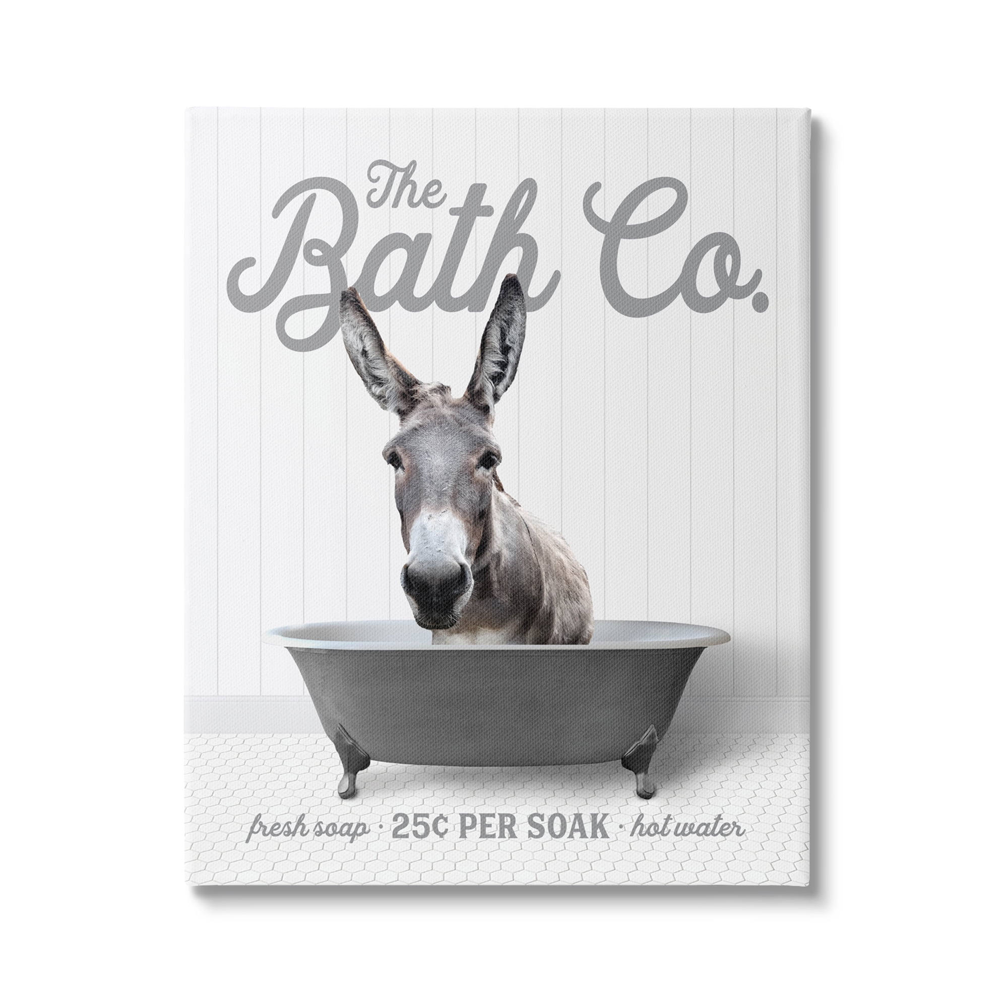 Stupell Industries Donkey in Bathtub Animals & Insects Painting Gallery Wrapped Canvas Print Wall Art, 16 x 20