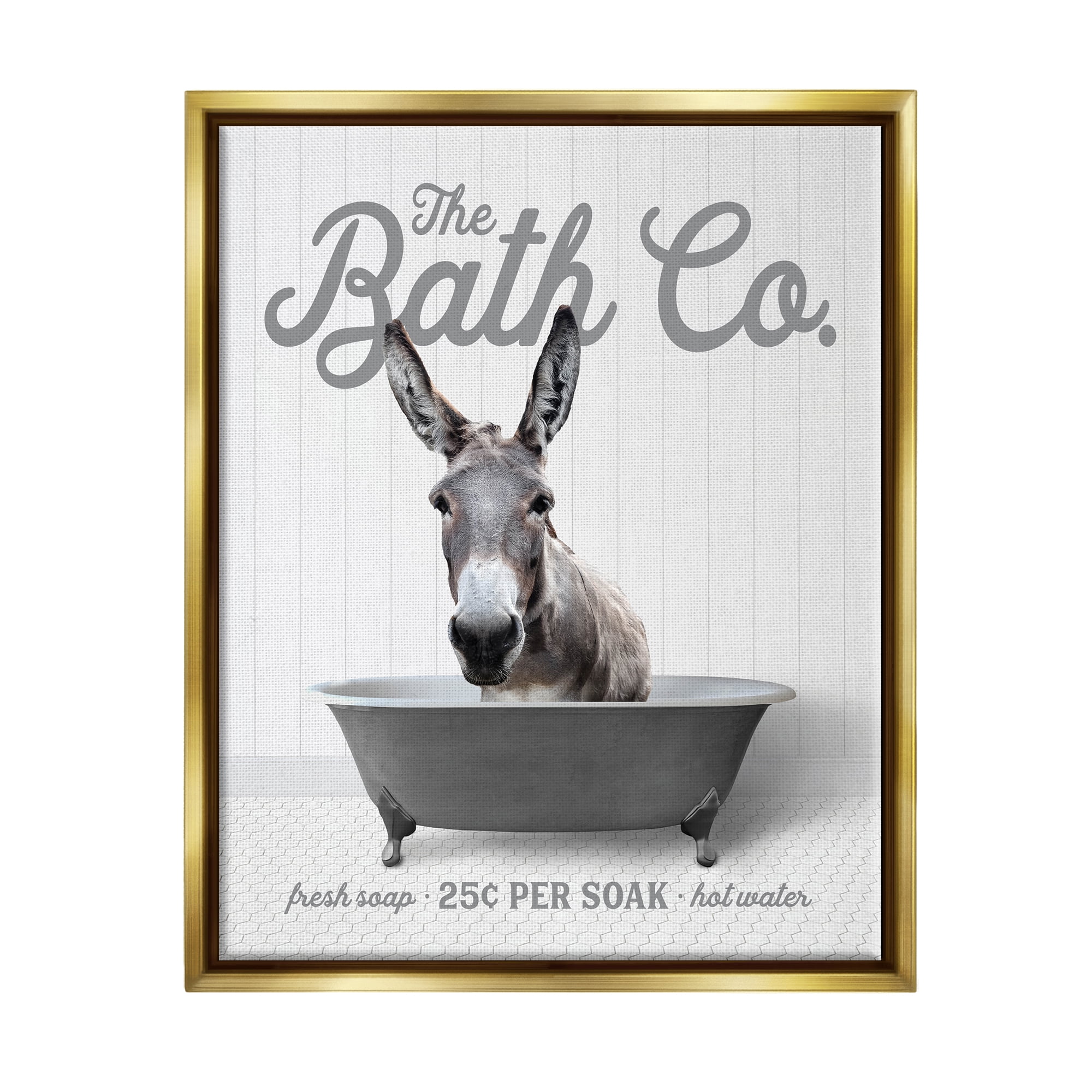 Stupell Industries Donkey in Bathtub Animals & Insects Painting Gold Floater Framed Art Print Wall Art, 25 x 31