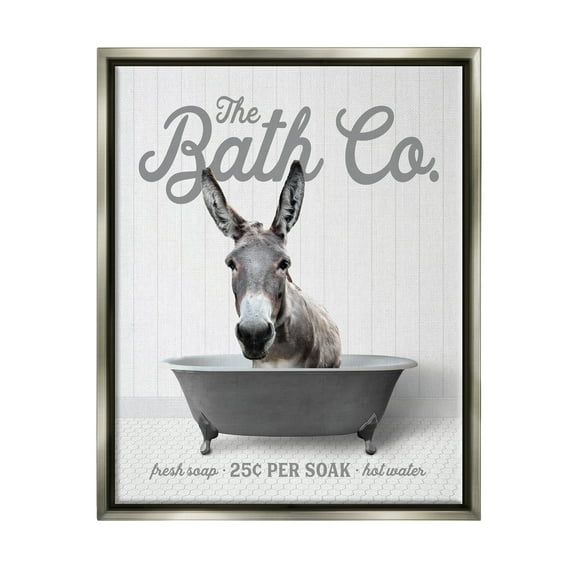 Stupell Industries Donkey in Bathtub Animals & Insects Painting Gray Floater Framed Art Print Wall Art, 25 x 31