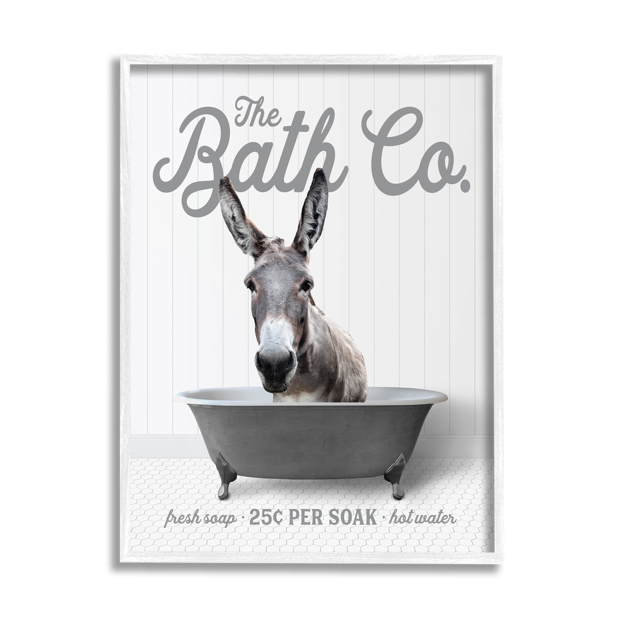 Stupell Industries Donkey in Bathtub Animals & Insects Painting White Framed Art Print Wall Art, 24 x 30