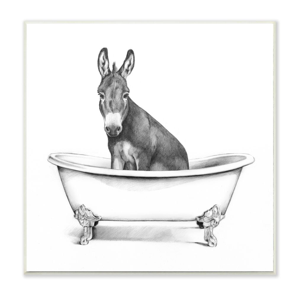 Stupell Industries Donkey in Claw Tub Farm Animal Bathroom Sketch Wall Plaque Design by Victoria Borges