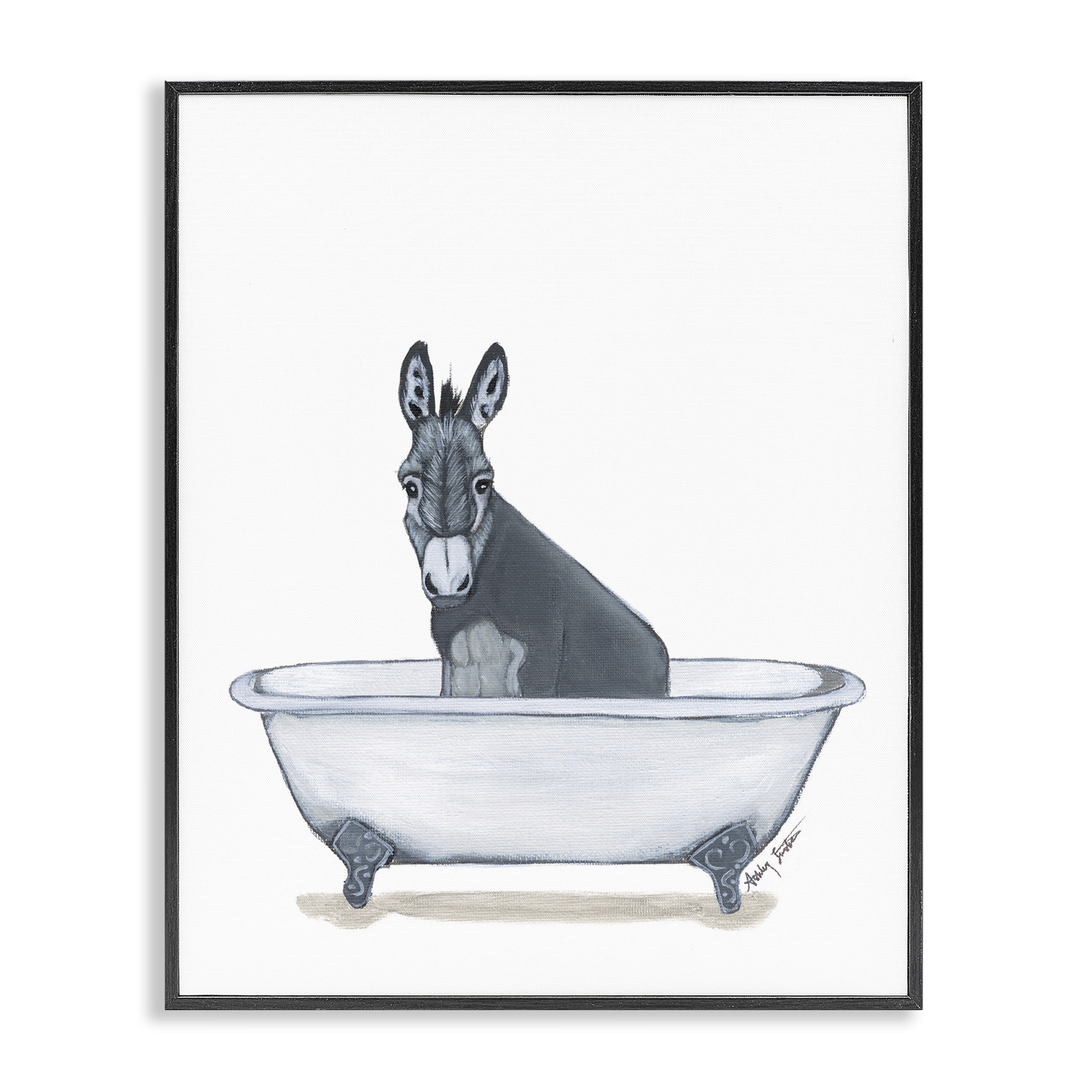 Stupell Industries Donkey in Tub Sketch Bath & Laundry Painting Black Framed Art Print Wall Art, 24 x 30