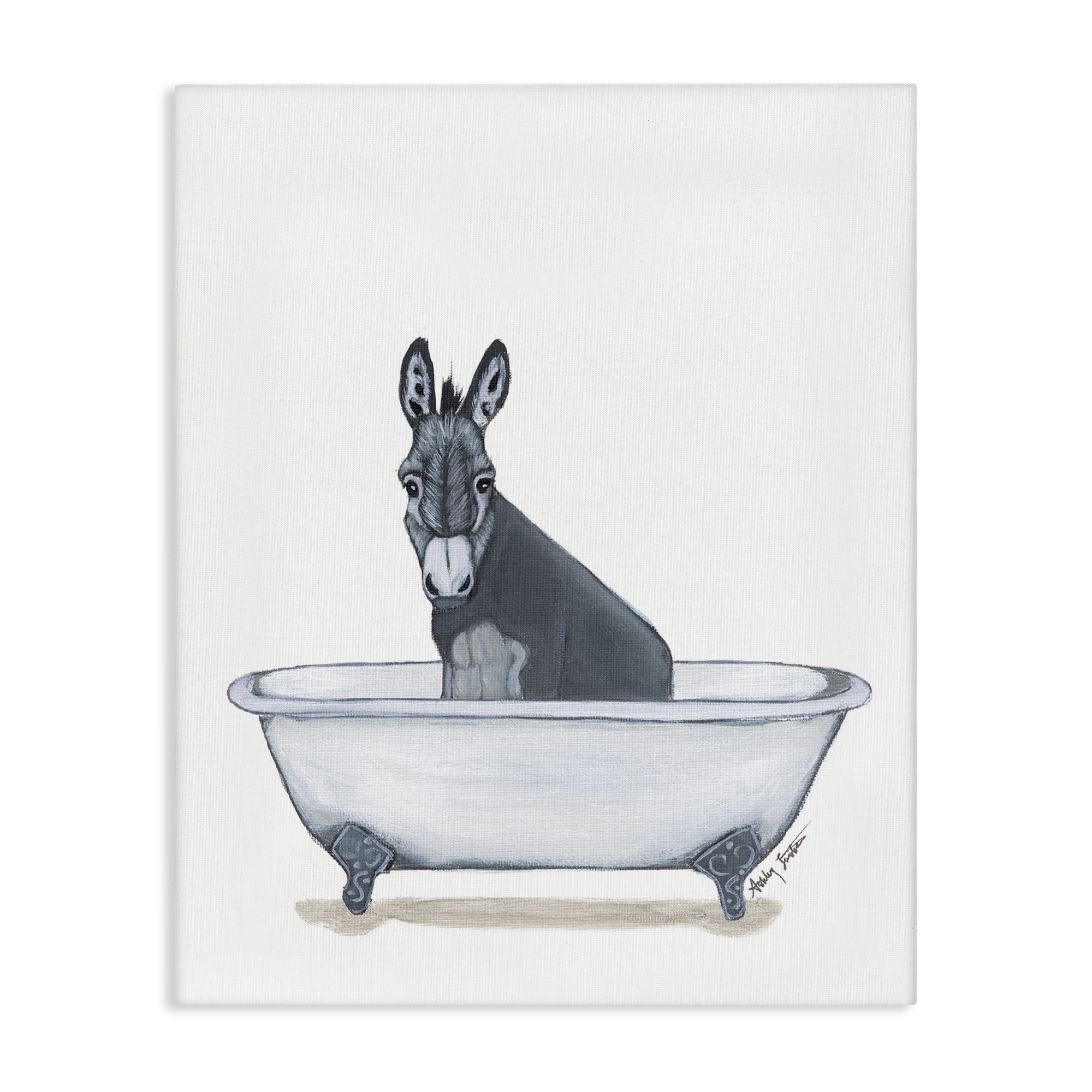 Stupell Industries Donkey in Tub Sketch Bath & Laundry Painting Wrapped Canvas Art Print Wall Art, 36 x 48