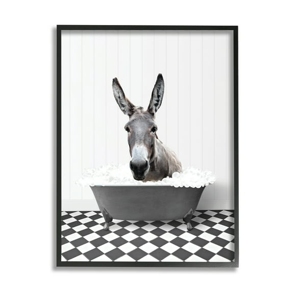 Stupell Industries Donkey in Vintage Bath Animals & Insects Painting Black Framed Art Print Wall Art, 16 x 20