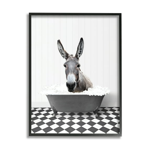 Stupell Industries Donkey in Vintage Bath Animals & Insects Painting Black Framed Art Print Wall Art, 24 x 30