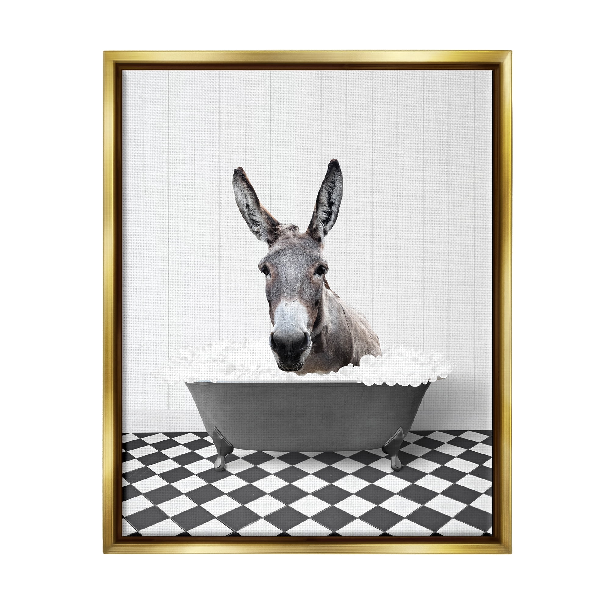 Stupell Industries Donkey in Vintage Bath Animals & Insects Painting Gold Floater Framed Art Print Wall Art, 25 x 31