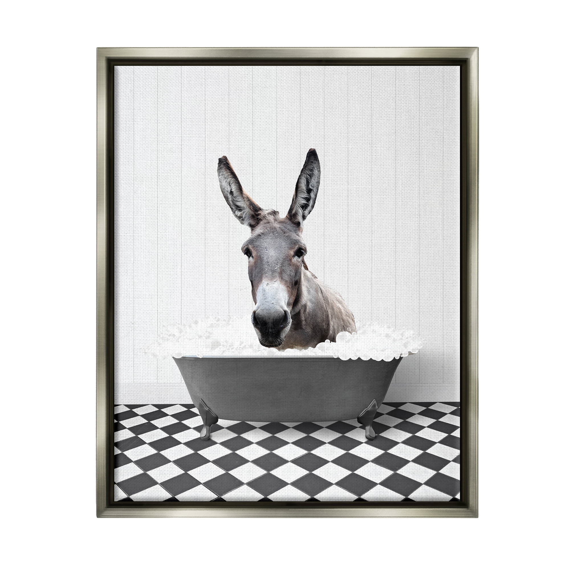 Stupell Industries Donkey in Vintage Bath Animals & Insects Painting Gray Floater Framed Art Print Wall Art, 25 x 31