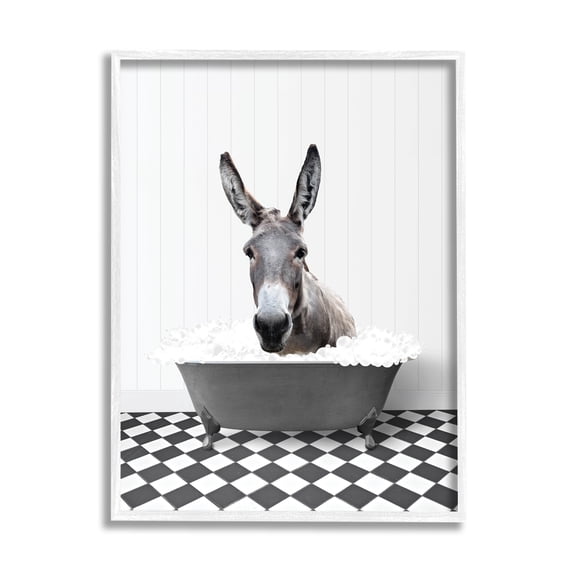Stupell Industries Donkey in Vintage Bath Animals & Insects Painting White Framed Art Print Wall Art, 11 x 14