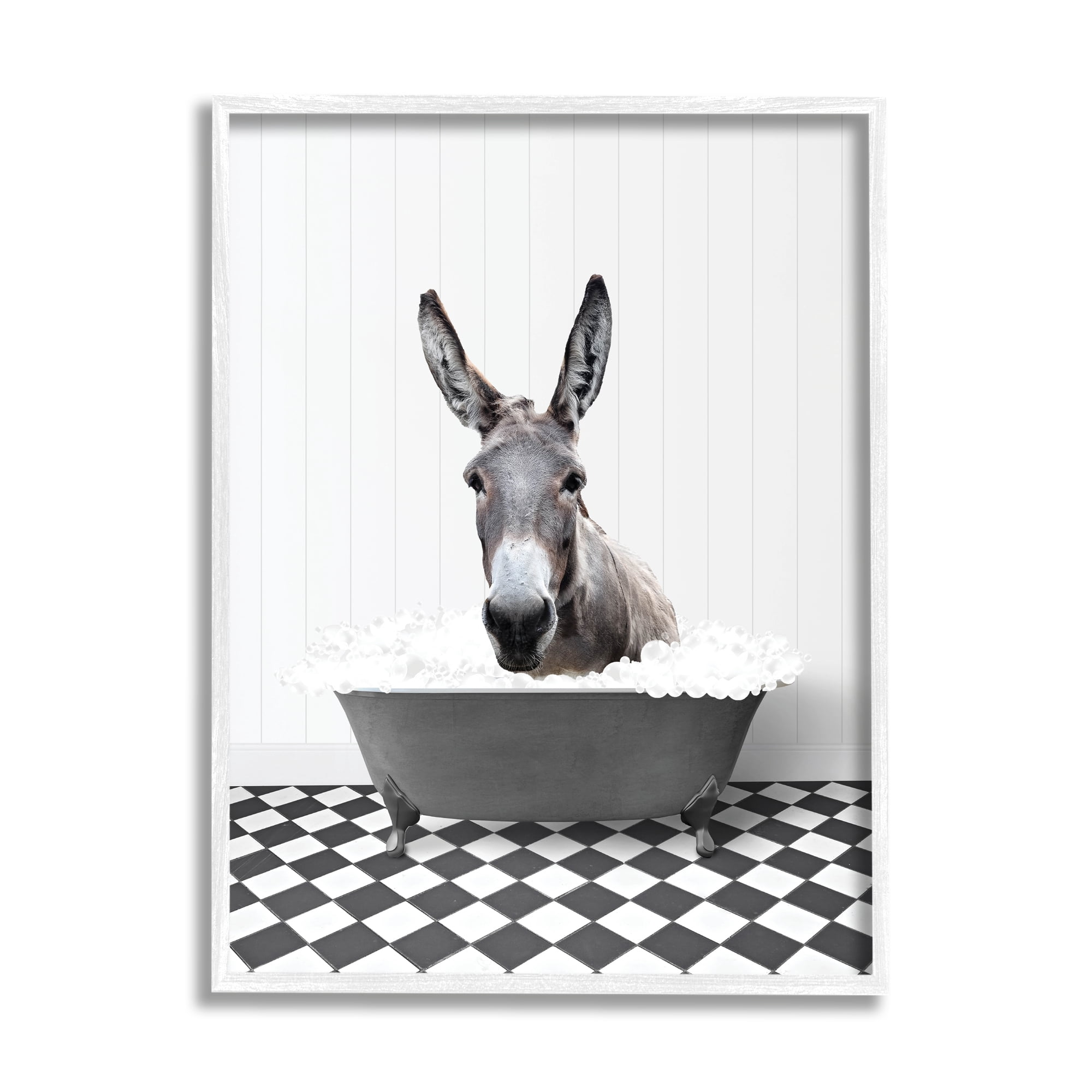 Stupell Industries Donkey in Vintage Bath Animals & Insects Painting White Framed Art Print Wall Art, 24 x 30