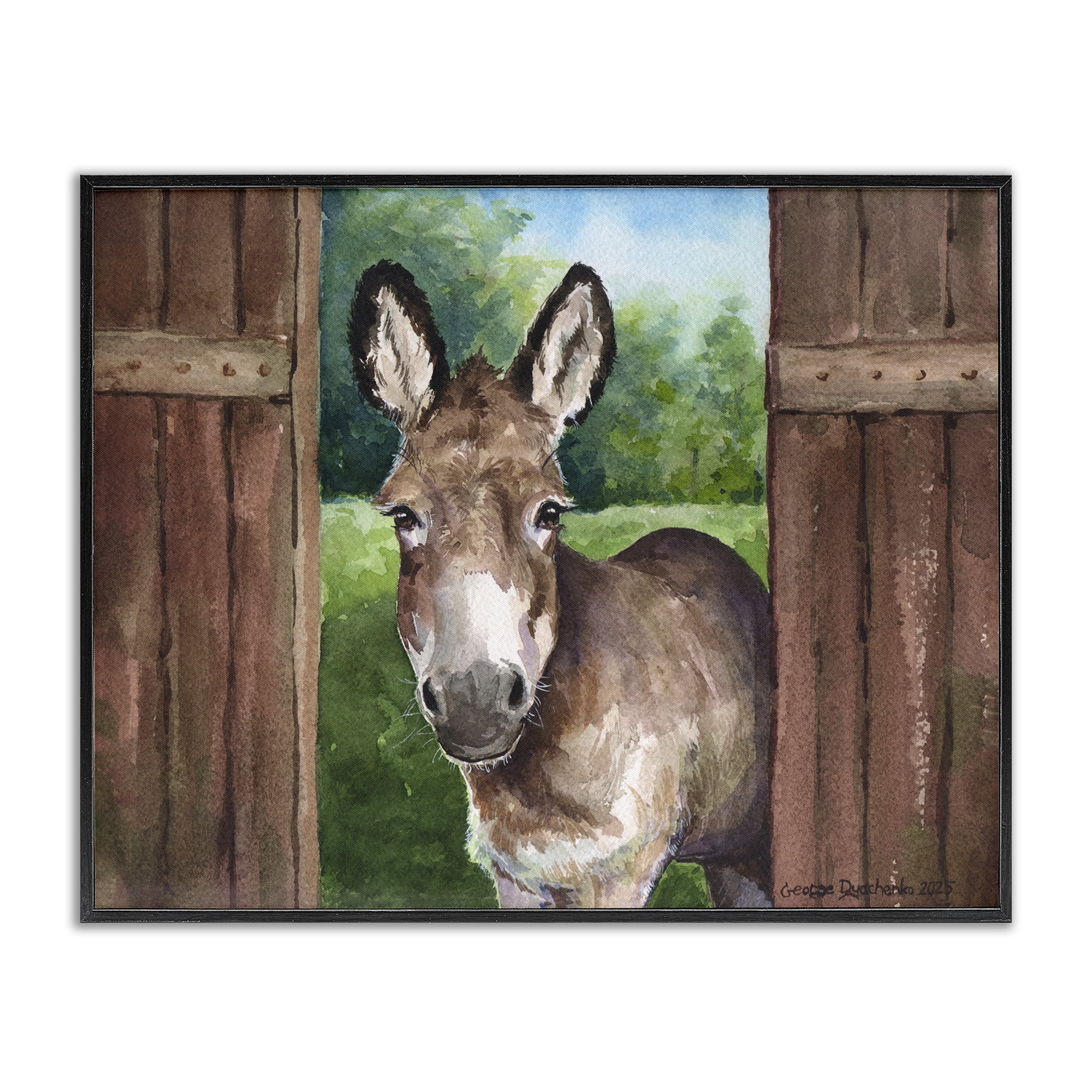 Stupell Industries Donkey in Wooden Gate Black Framed Giclee Art, design by George Dyachenko