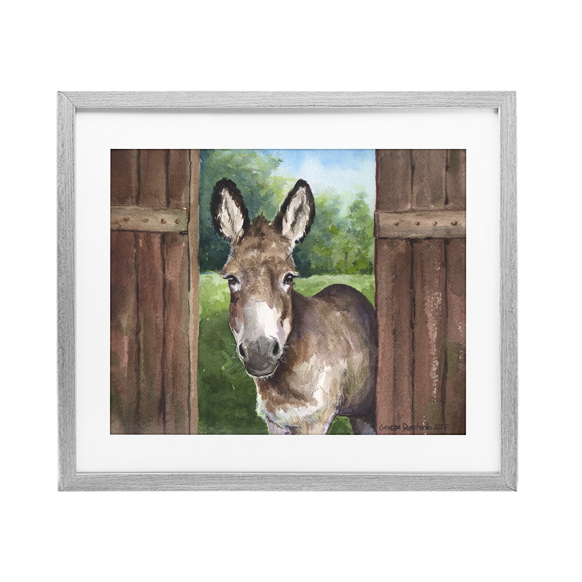 Stupell Industries Donkey in Wooden Gate Gray Framed Print Under Glass, design by George Dyachenko
