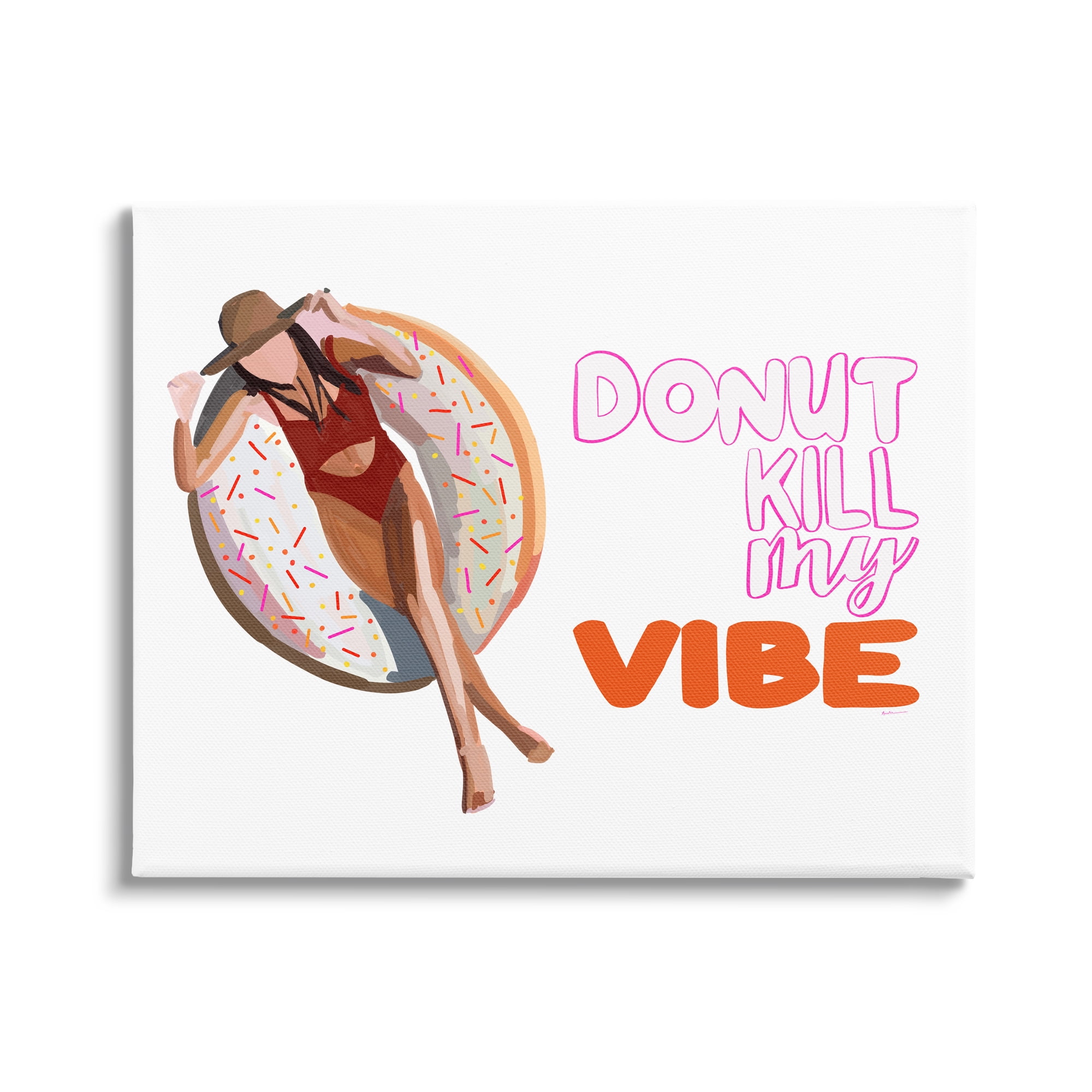 Stupell Industries Donut Kill My Vibe Relaxing Pool Float Girl Graphic Art Gallery Wrapped Canvas Print Wall Art, Design by Amelia Noyes