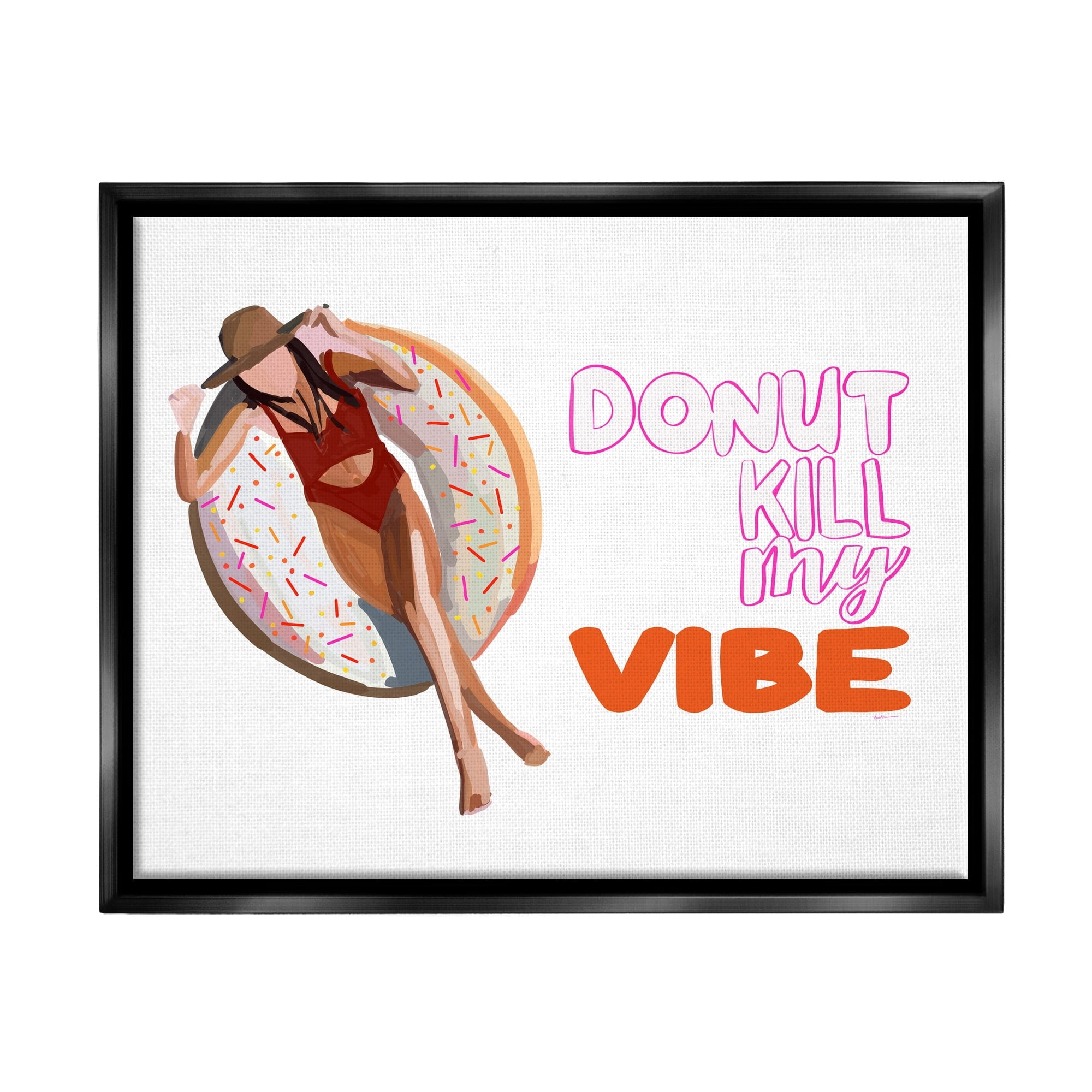 Stupell Industries Donut Kill My Vibe Relaxing Pool Float Girl Graphic Art Jet Black Floating Framed Canvas Print Wall Art, Design by Amelia Noyes