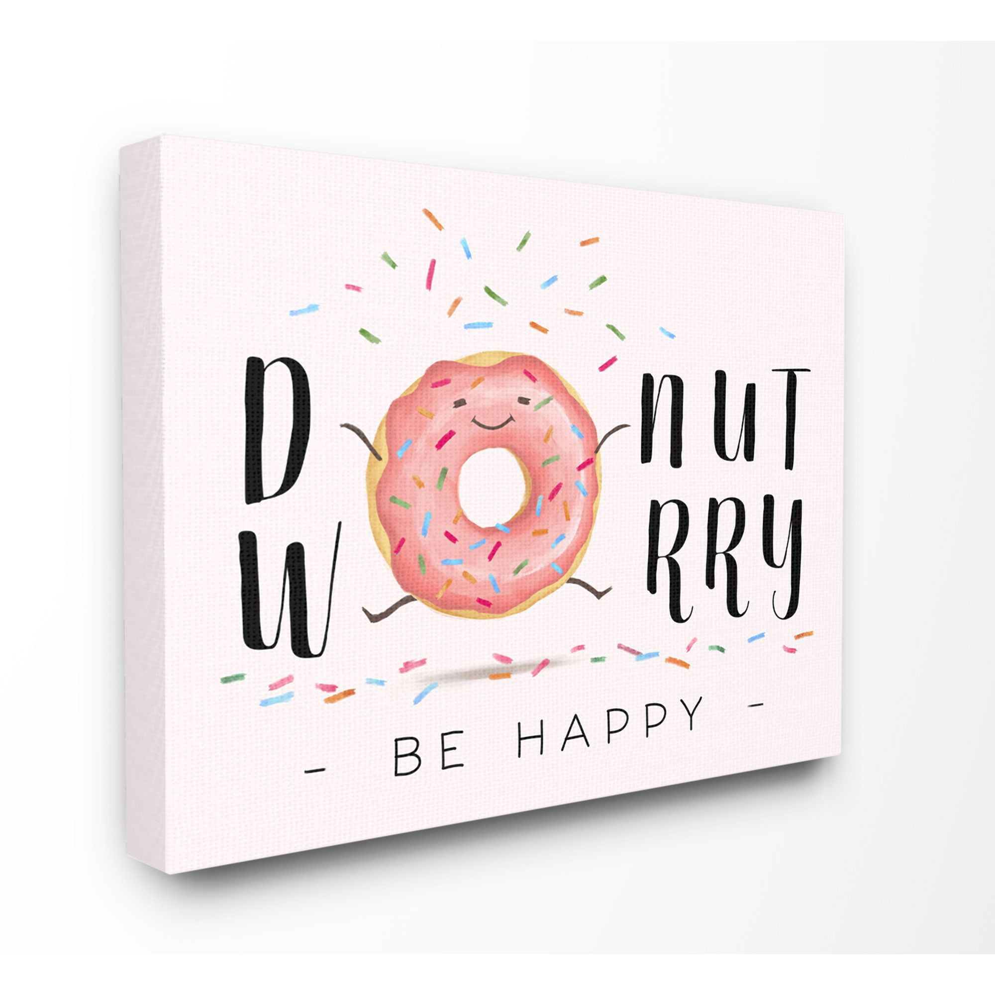 Stupell Industries Donut Worry Happy Pink Cartoon Word Design Canvas Wall Art by Ziwei Li