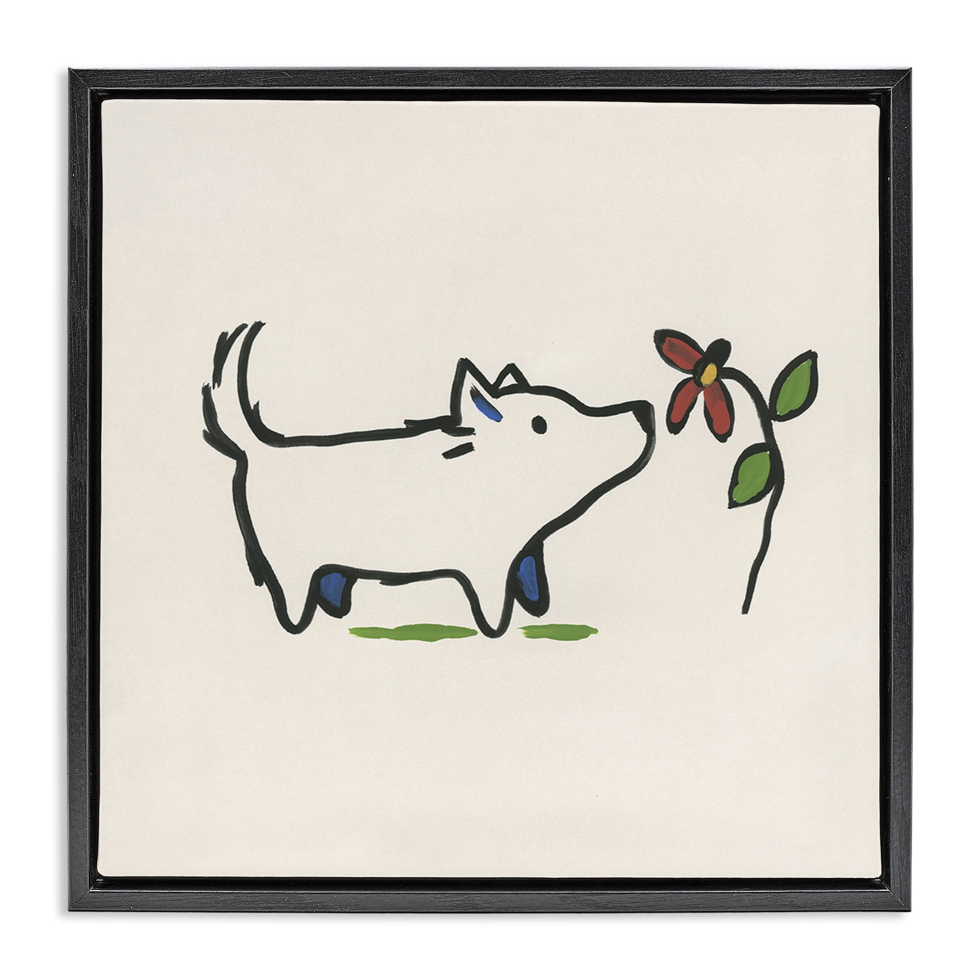 Stupell Industries Doodle Dog & Flower Plants & Flowers Painting Black Floater Framed Canvas Art Print Wall Art, 25 x 25