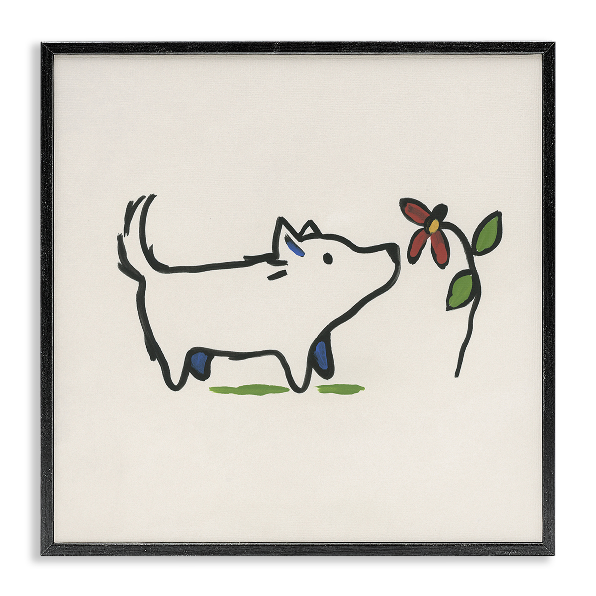 Stupell Industries Doodle Dog & Flower Plants & Flowers Painting Black Framed Art Print Wall Art, 12 x 12