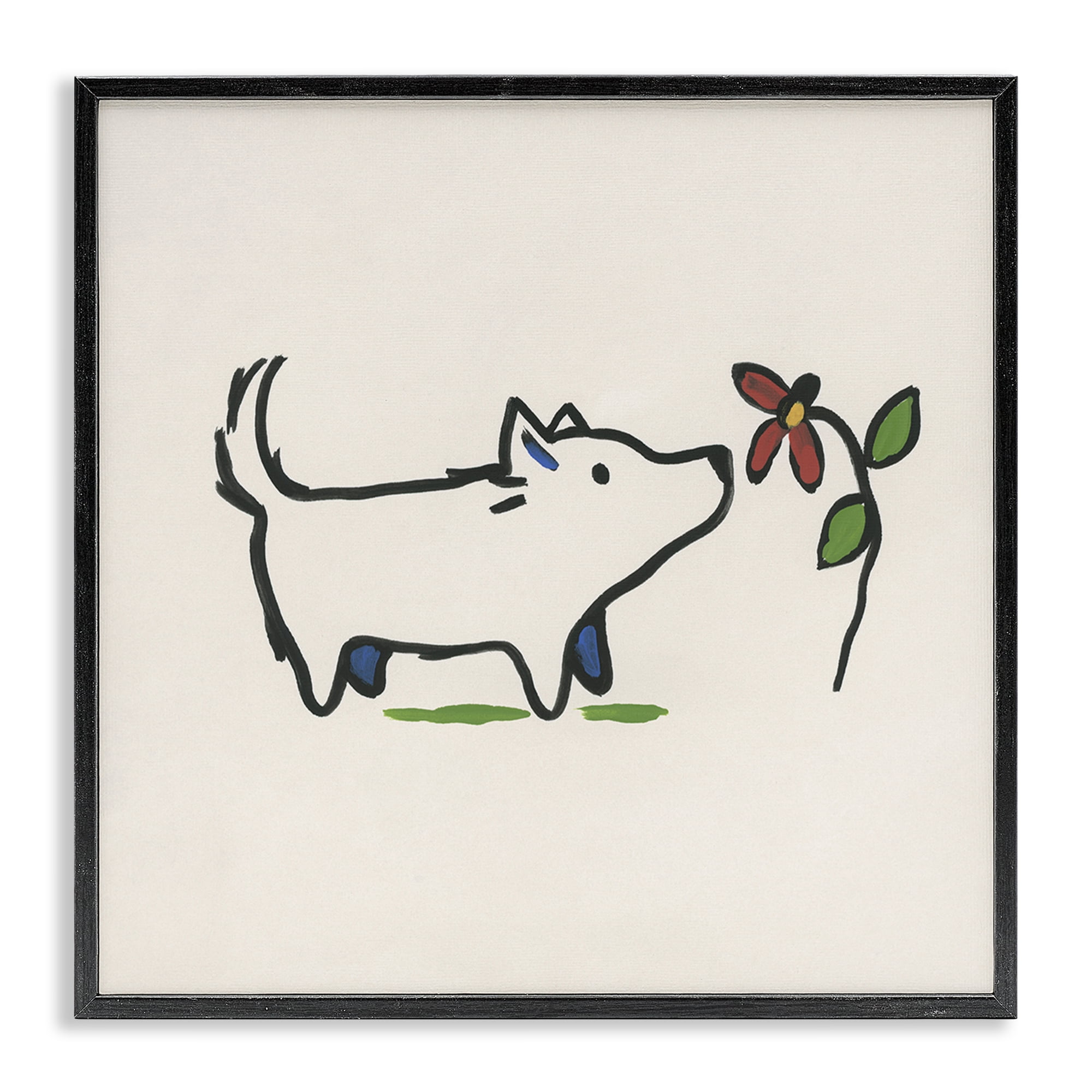 Stupell Industries Doodle Dog & Flower Plants & Flowers Painting Black Framed Art Print Wall Art, 24 x 24