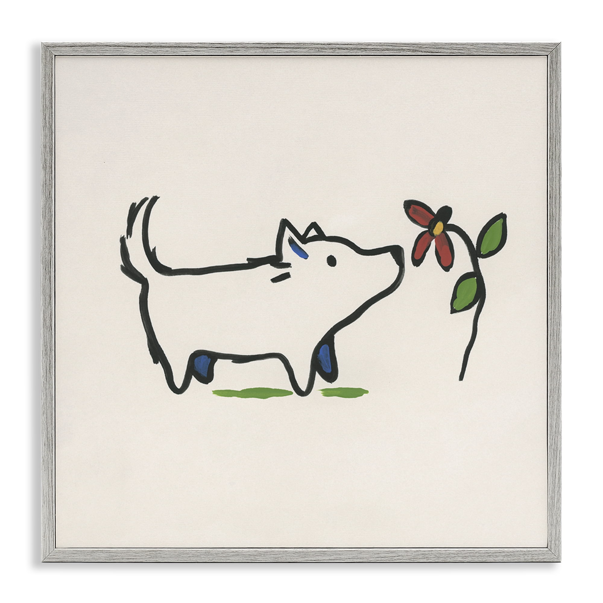 Stupell Industries Doodle Dog & Flower Plants & Flowers Painting Gray Framed Art Print Wall Art, 17 x 17