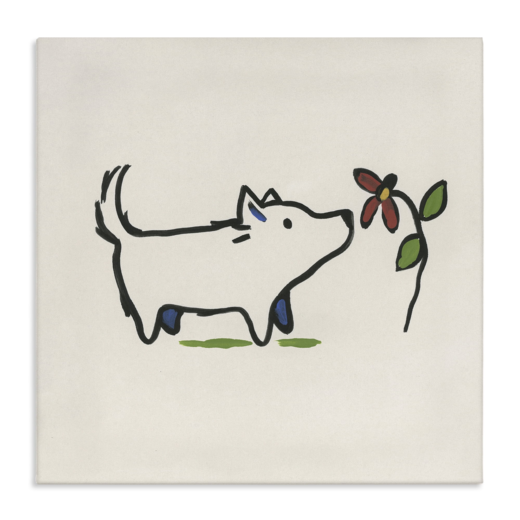 Stupell Industries Doodle Dog & Flower Plants & Flowers Painting Wrapped Canvas Art Print Wall Art, 30 x 30
