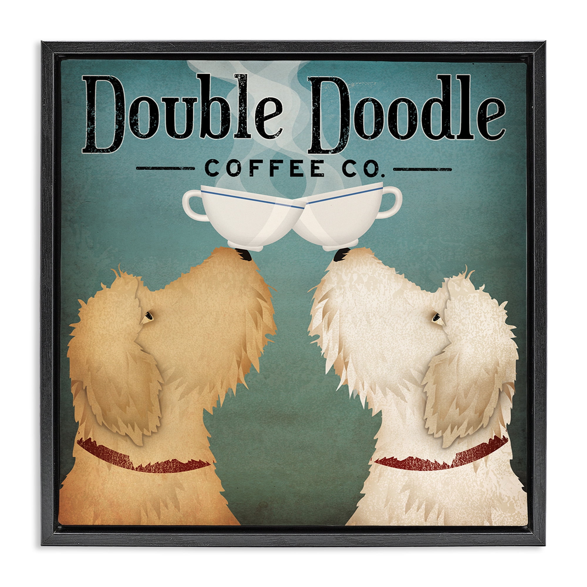 Stupell Industries Doodle Dog Vintage Coffee Sign Food & Beverage Painting Black Floater Framed Canvas Art Print Wall Art, 25 x 25