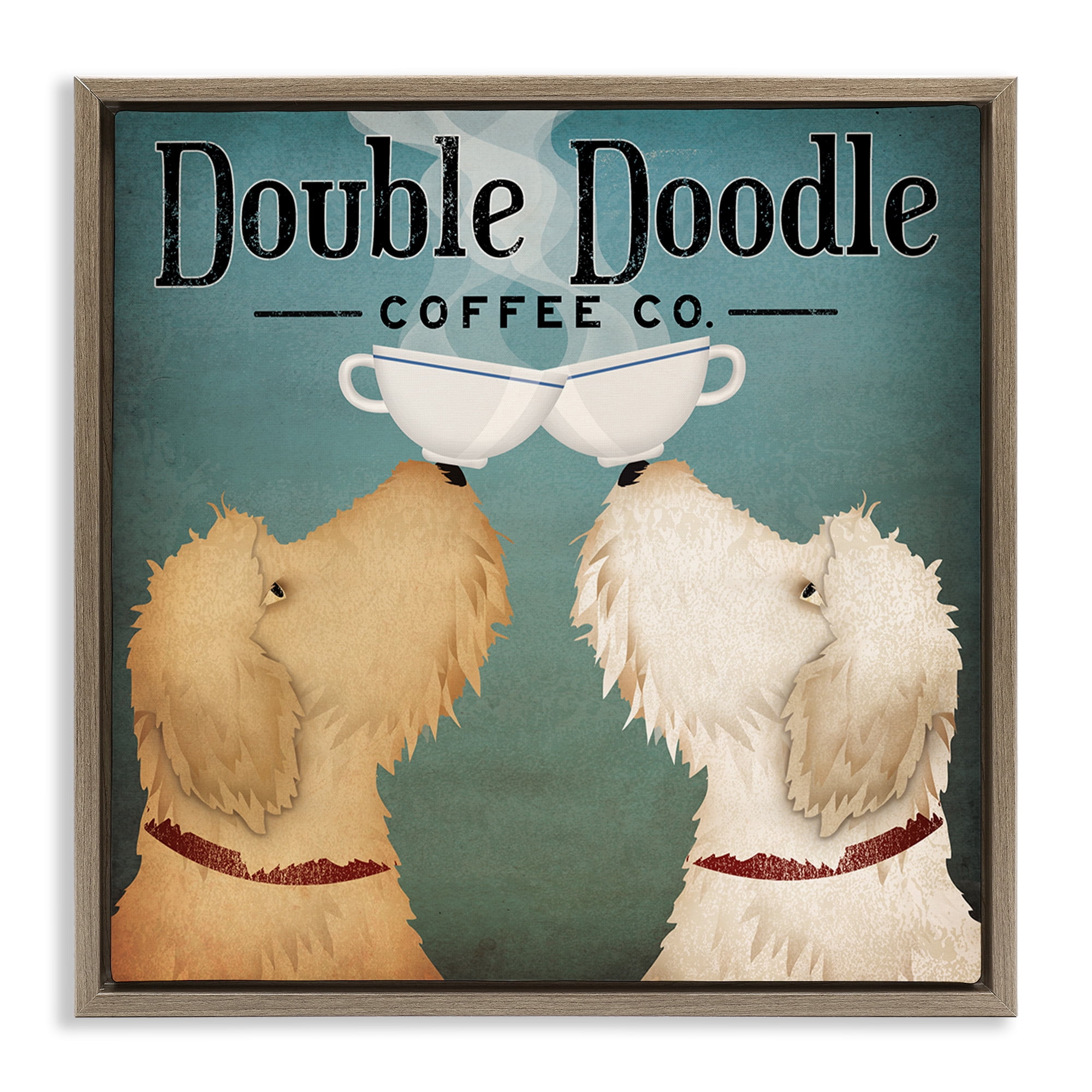 Stupell Industries Doodle Dog Vintage Coffee Sign Food & Beverage Painting Brown Floater Framed Canvas Art Print Wall Art, 25 x 25
