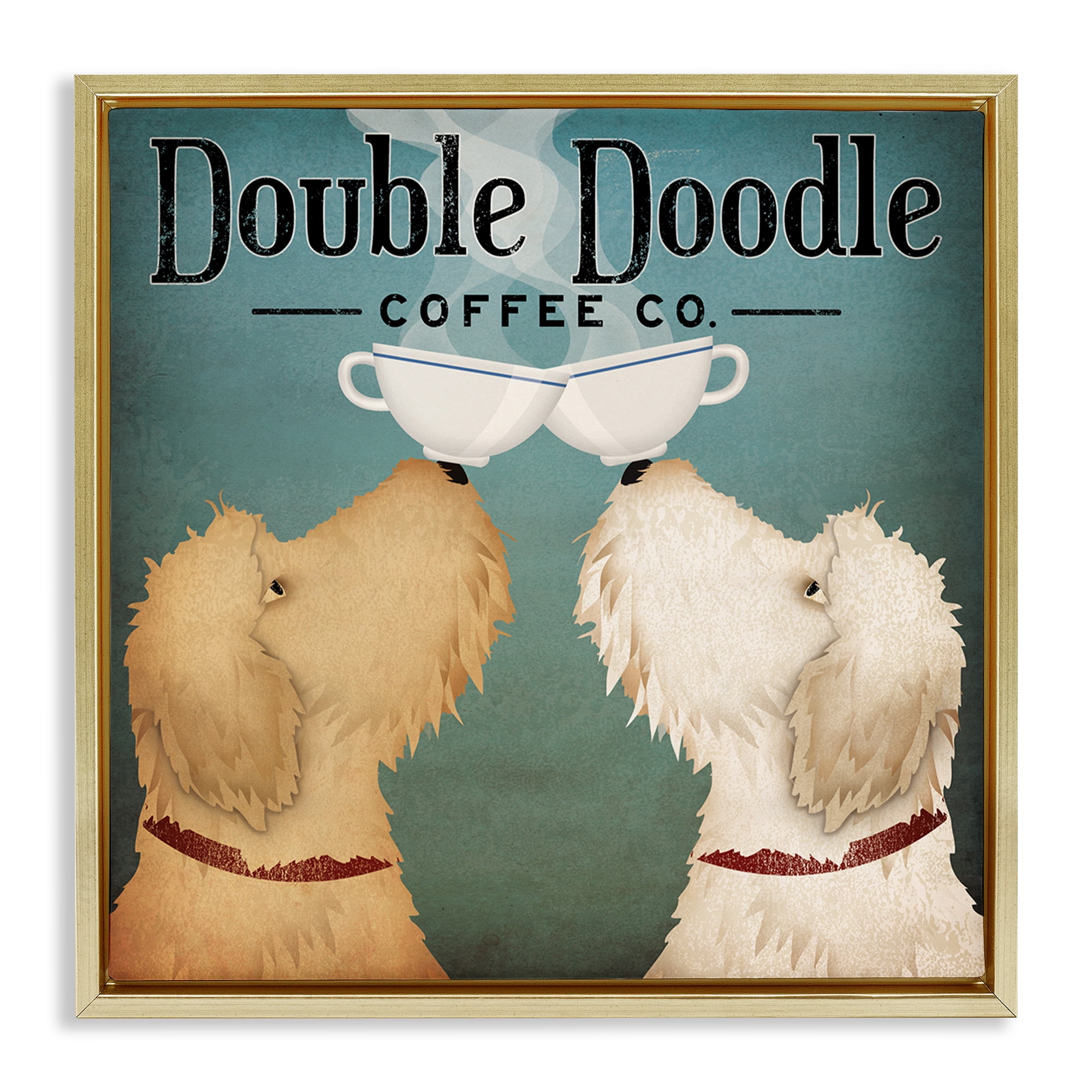 Stupell Industries Doodle Dog Vintage Coffee Sign Food & Beverage Painting Gold Floater Framed Canvas Art Print Wall Art, 18 x 18