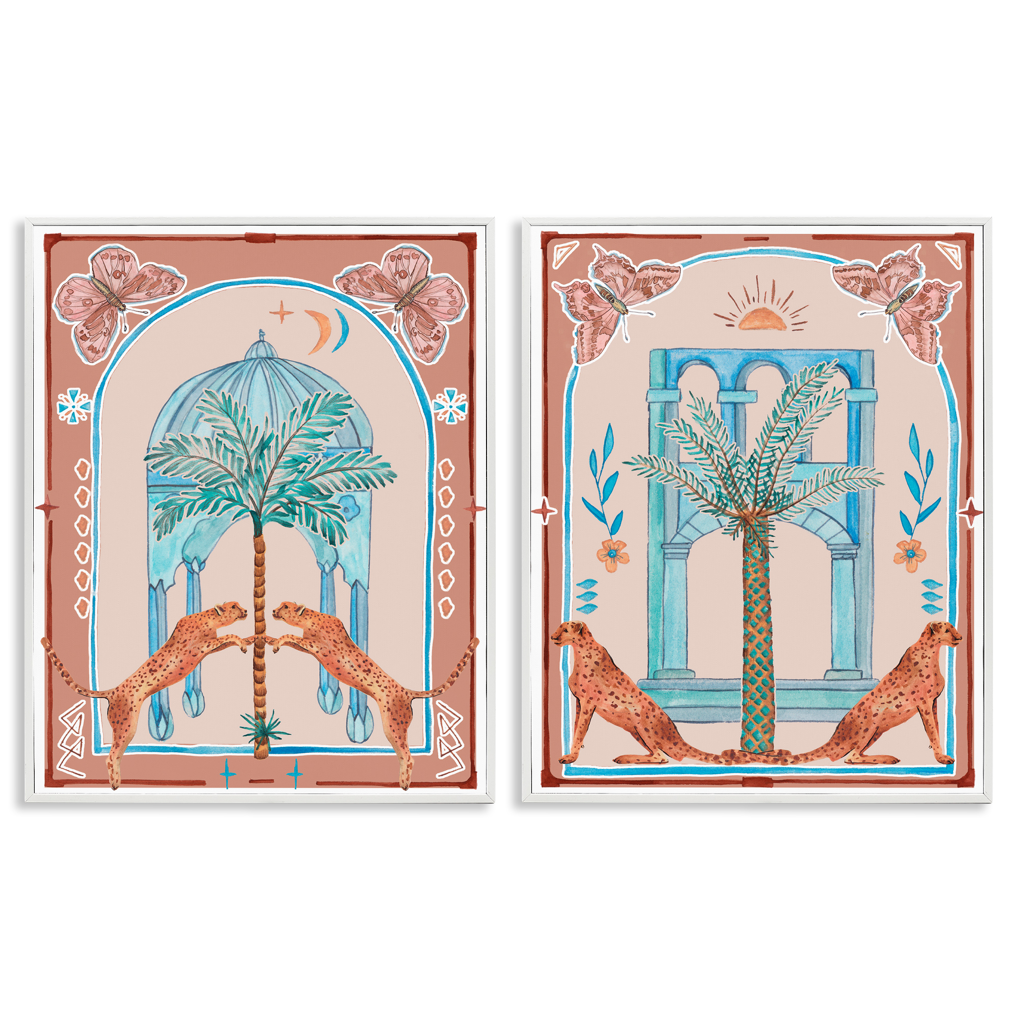 Stupell Industries Doorway Cheetah Palms Buildings & Architecture Painting White Framed Art Print Wall Art, 11 x 14, Set of 2