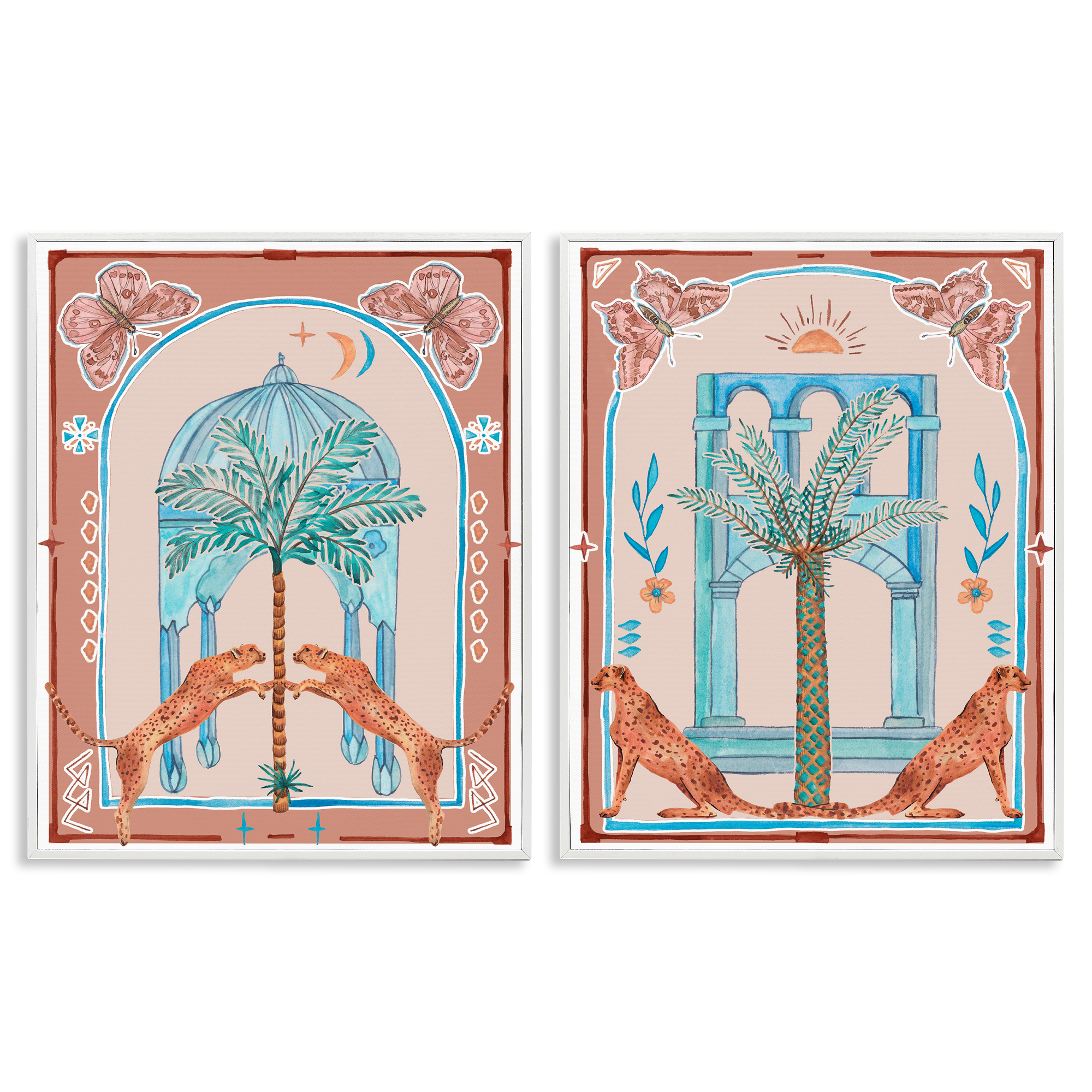 Stupell Industries Doorway Cheetah Palms Buildings & Architecture Painting White Framed Art Print Wall Art, 24 x 30, Set of 2
