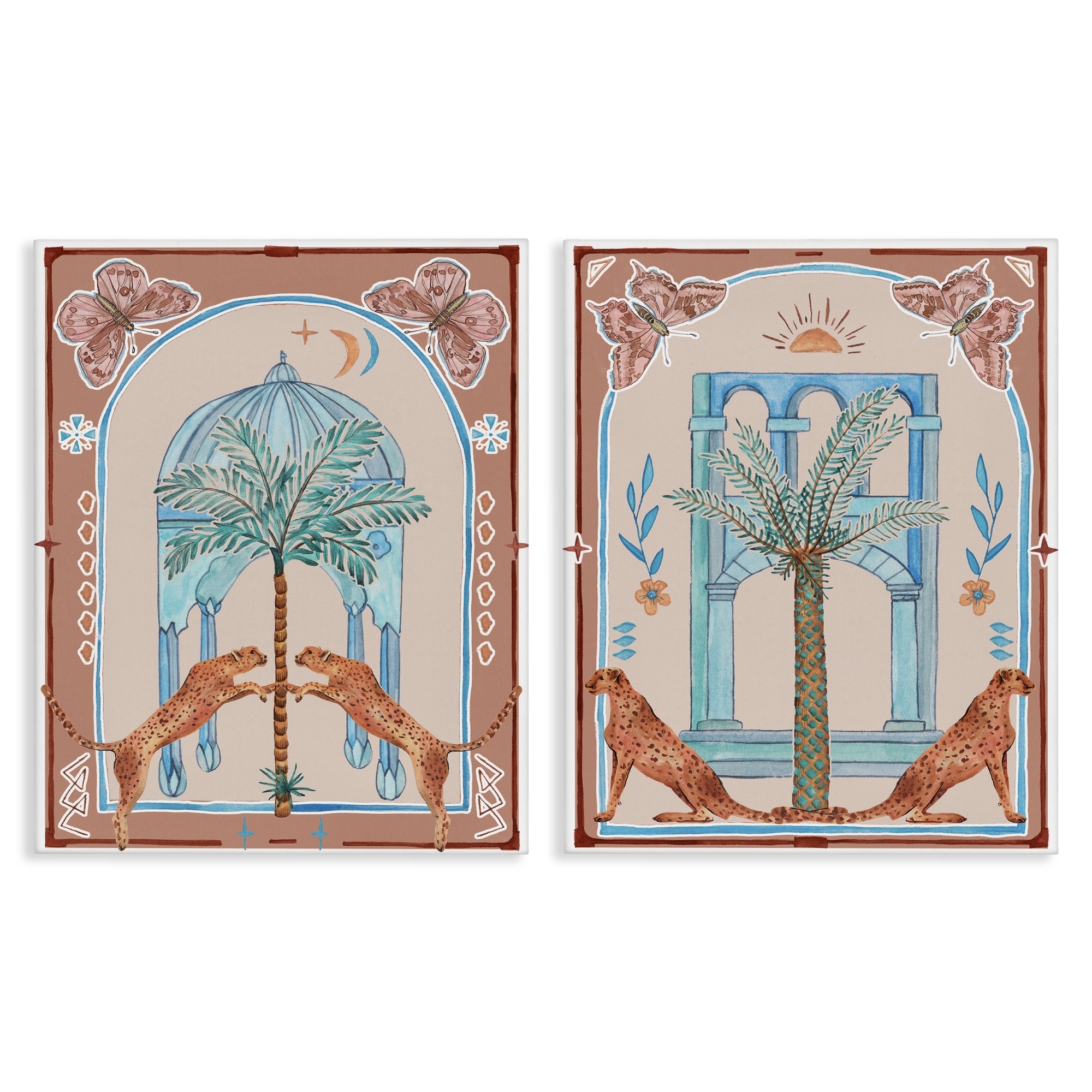 Stupell Industries Doorway Cheetah Palms Buildings & Architecture Painting Wrapped Canvas Art Print Wall Art, 24 x 30, Set of 2