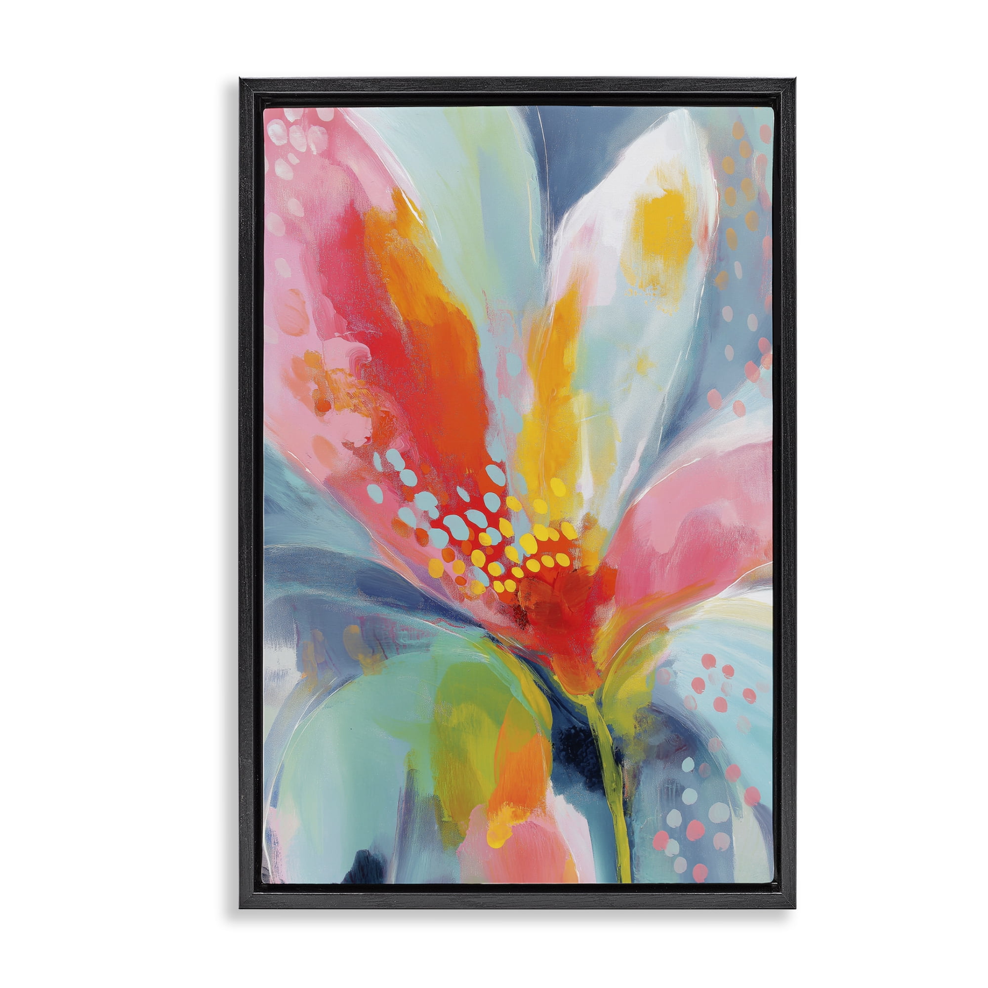 Stupell Industries Dotted Bloom Expression Black Framed Floater Canvas Wall Art, design by Chromatic Storm Studio