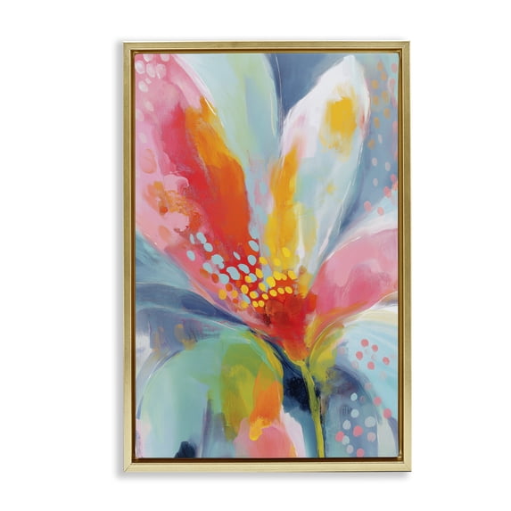 Stupell Industries Modern Dotted Bloom Expression Gold Floating Frame Canvas Art, 21 x 31, by Chromatic Storm Studio