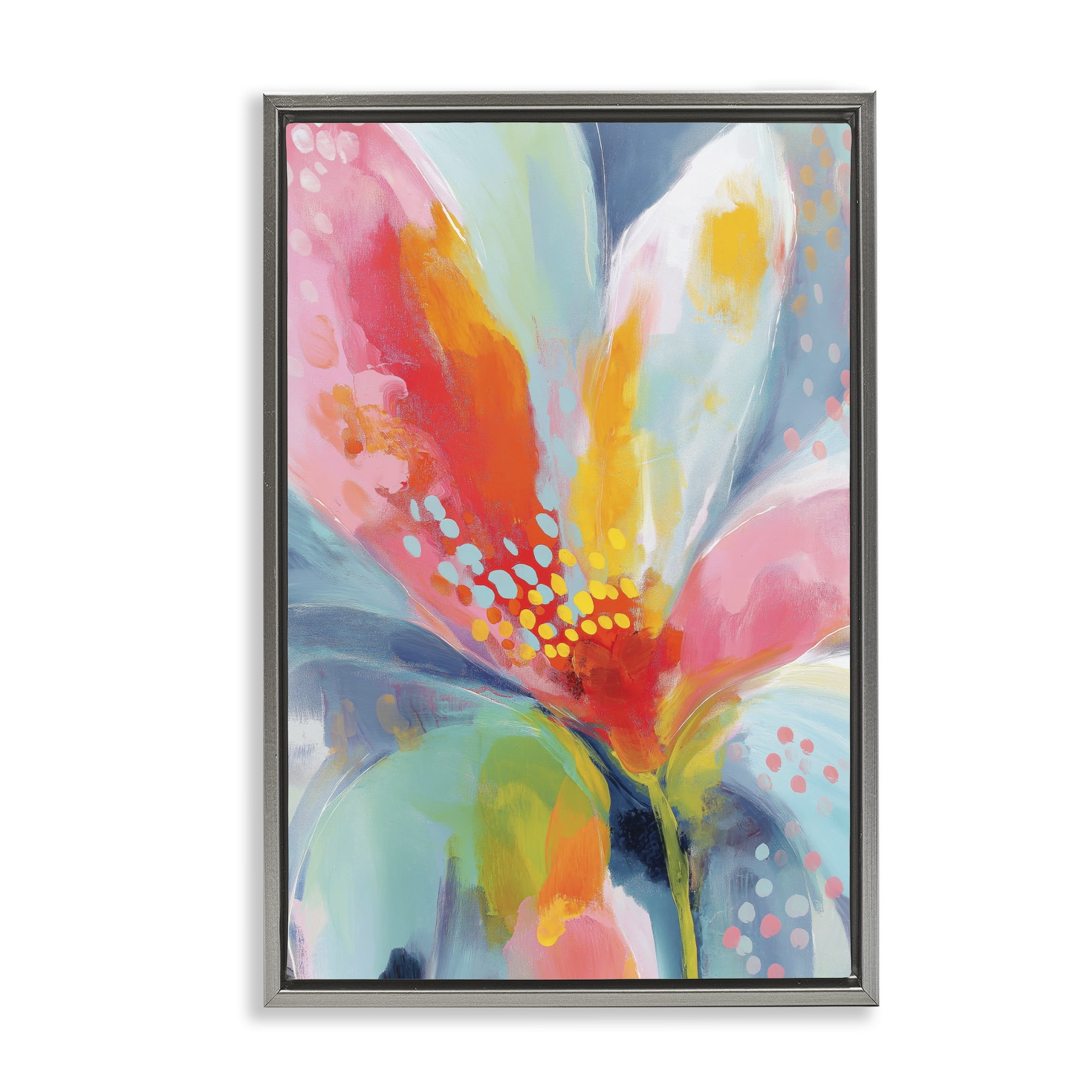Stupell Industries Dotted Bloom Expression Gray Framed Floater Canvas Wall Art, design by Chromatic Storm Studio