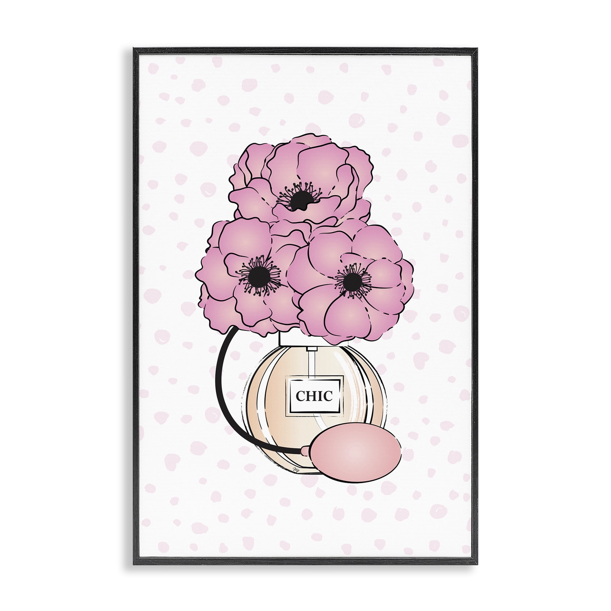 Stupell Industries Dotted Floral Perfume Fashion Painting Black Framed Art Print Wall Art, 16 x 24