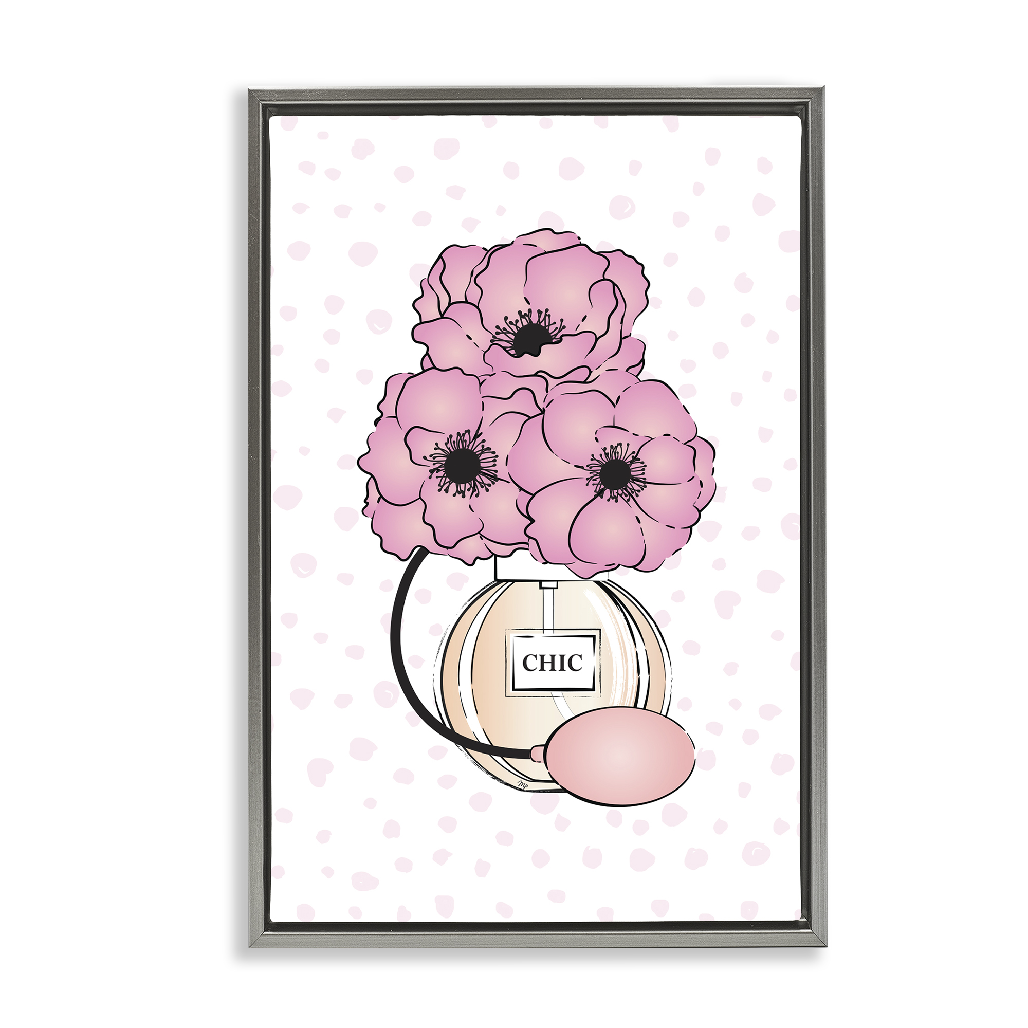 Stupell Industries Dotted Floral Perfume Fashion Painting Gray Floater Framed Canvas Art Print Wall Art, 17 x 25