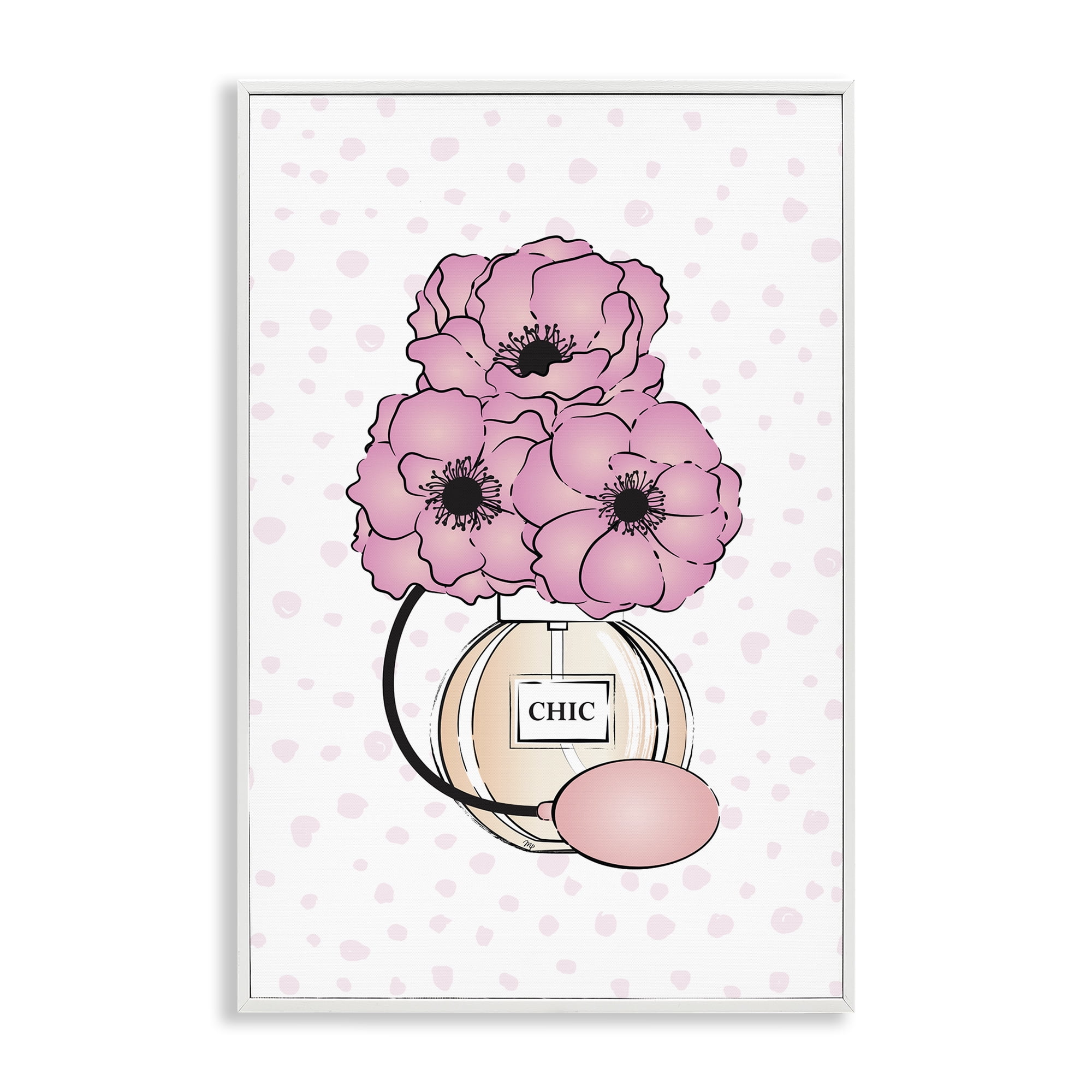 Stupell Industries Dotted Floral Perfume Fashion Painting White Framed Art Print Wall Art, 16 x 24