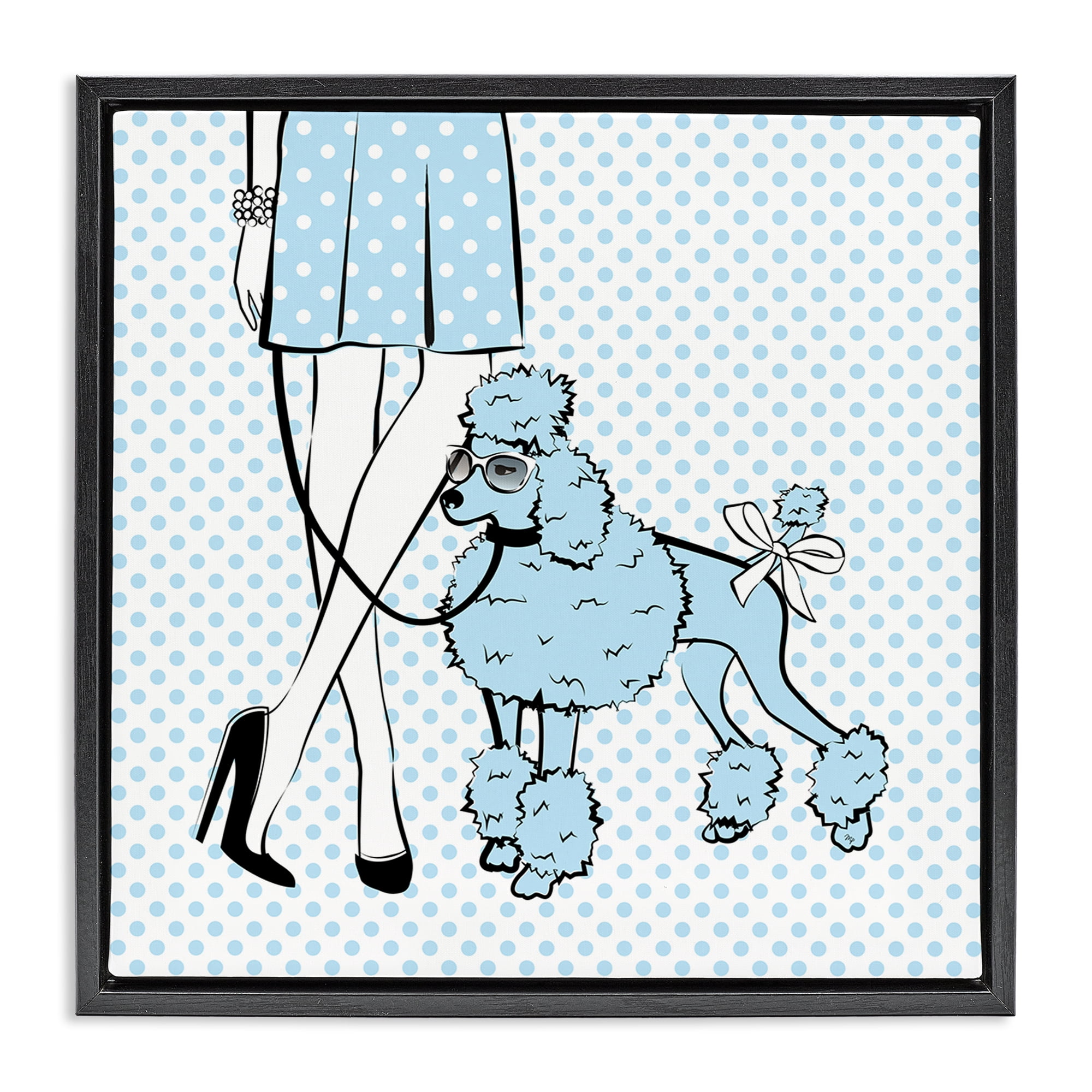 Stupell Industries Dotted Girl & Poodle Novelty Painting Black Floater Framed Art Print Wall Art, 18 x 18