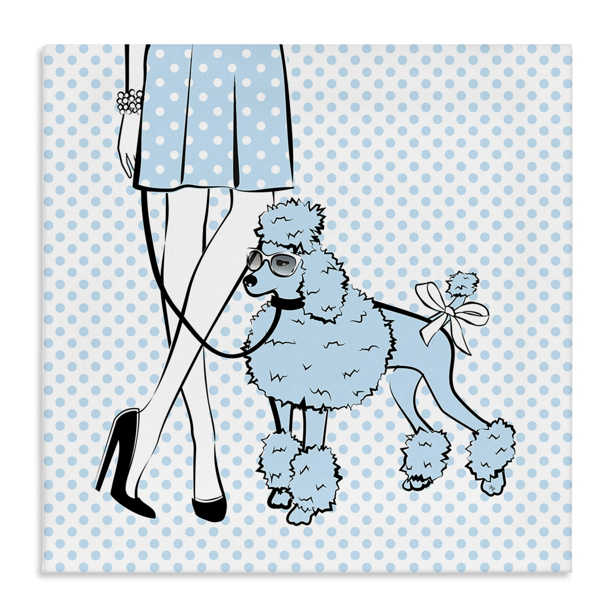 Stupell Industries Dotted Girl & Poodle Novelty Painting Gallery Wrapped Canvas Art Print Wall Art, 36 x 36