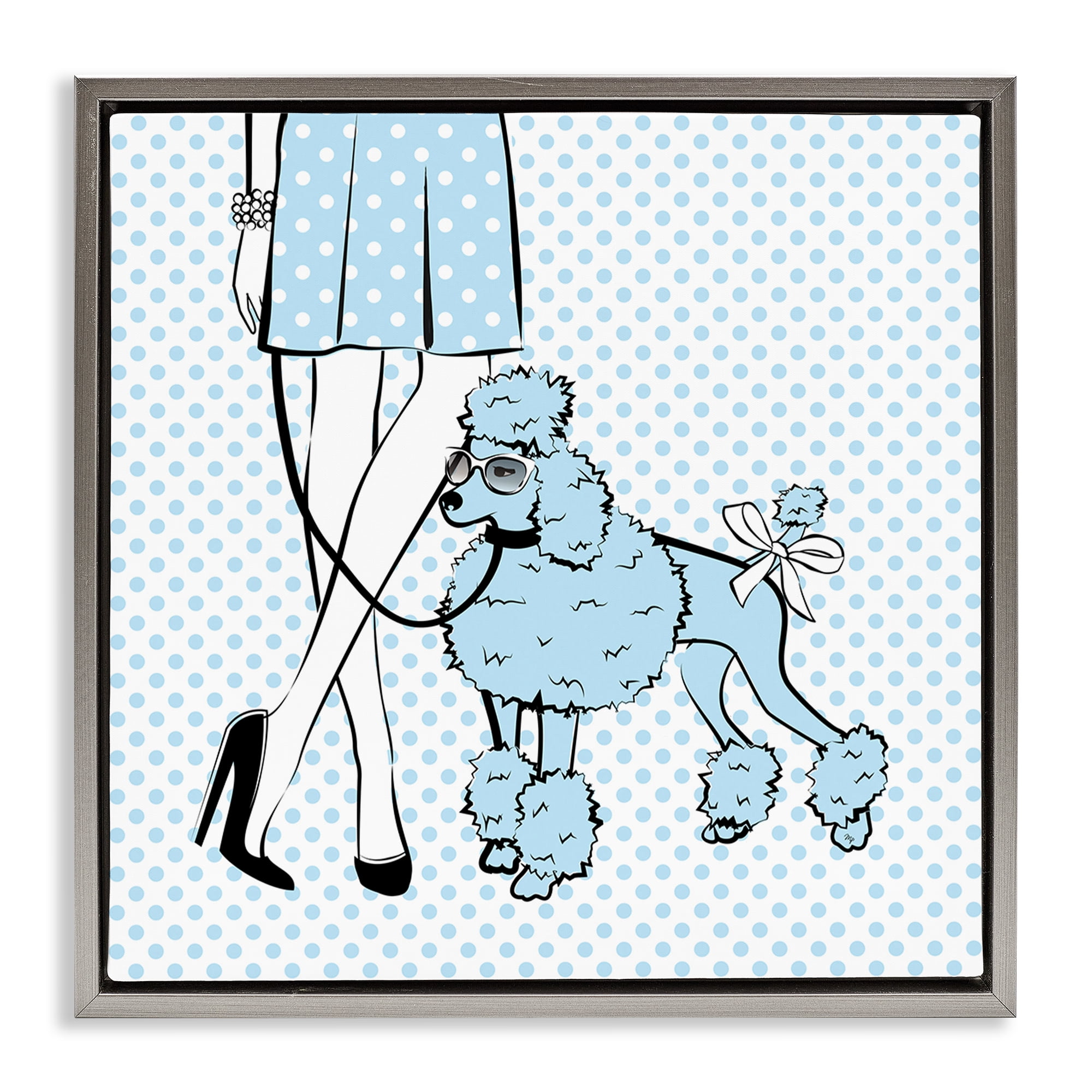 Stupell Industries Dotted Girl & Poodle Novelty Painting Gray Floater Framed Art Print Wall Art, 25 x 25