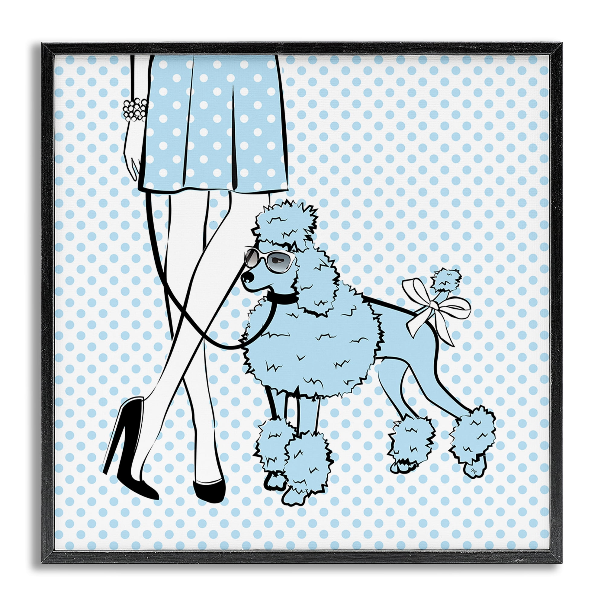 Stupell Industries Dotted Girl & Poodle Novelty Painting Gray Framed Art Print Wall Art, 17 x 17
