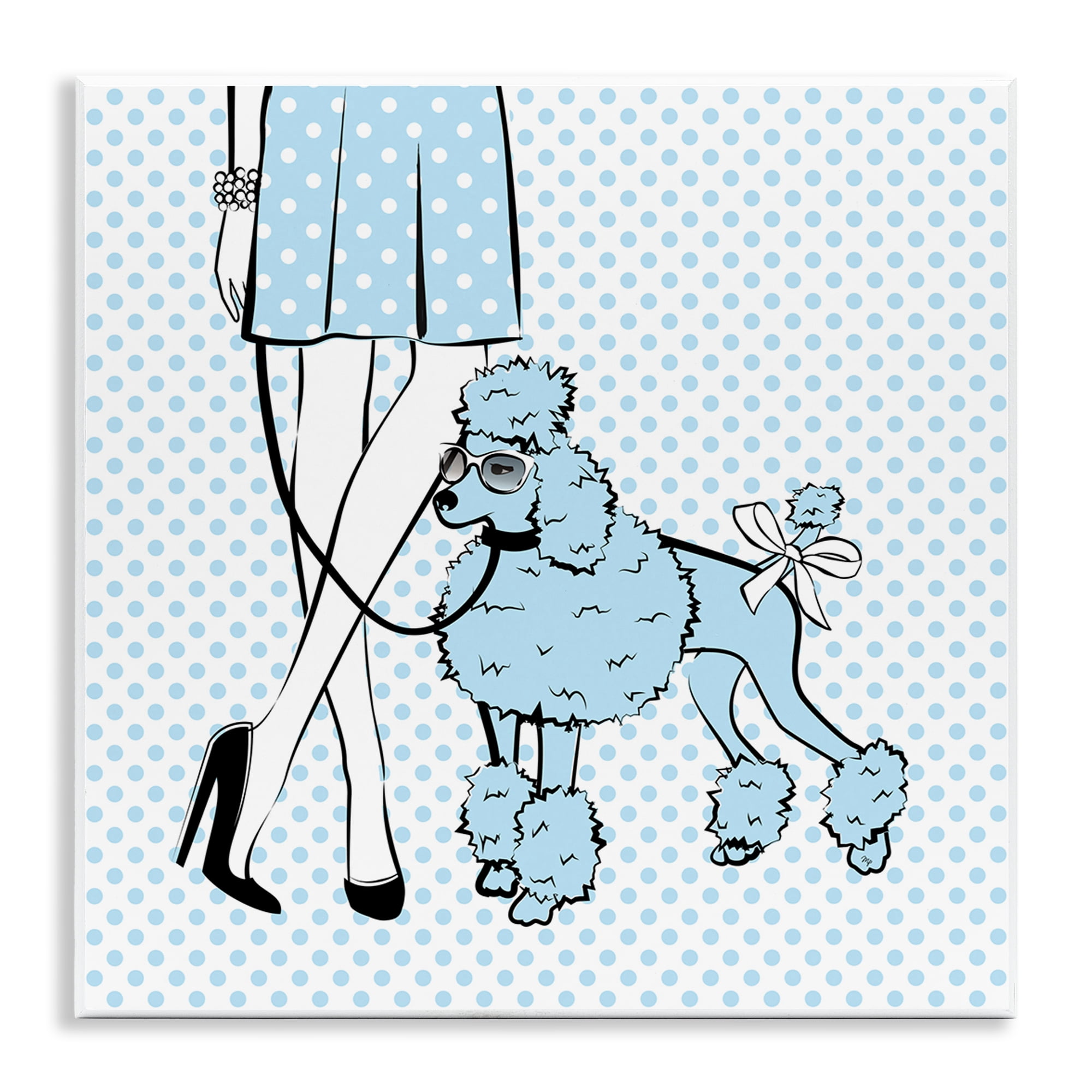 Stupell Industries Dotted Girl & Poodle Novelty Painting Unframed Art Print Wall Art, 12 x 12