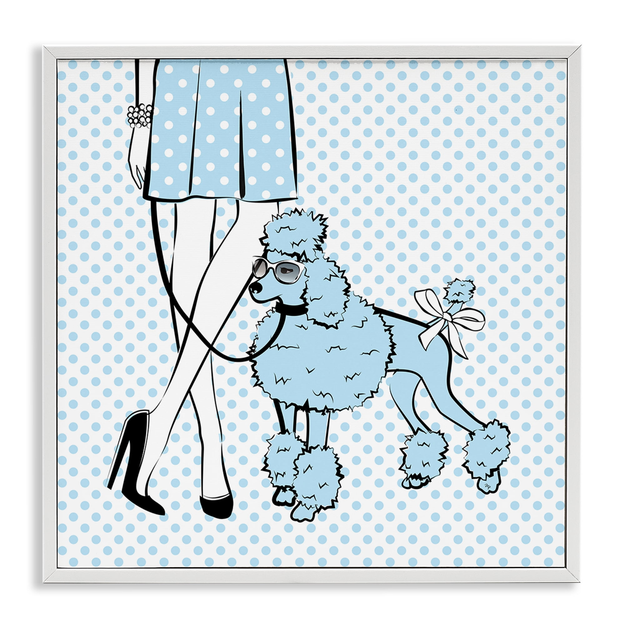 Stupell Industries Dotted Girl & Poodle Novelty Painting White Framed Art Print Wall Art, 12 x 12