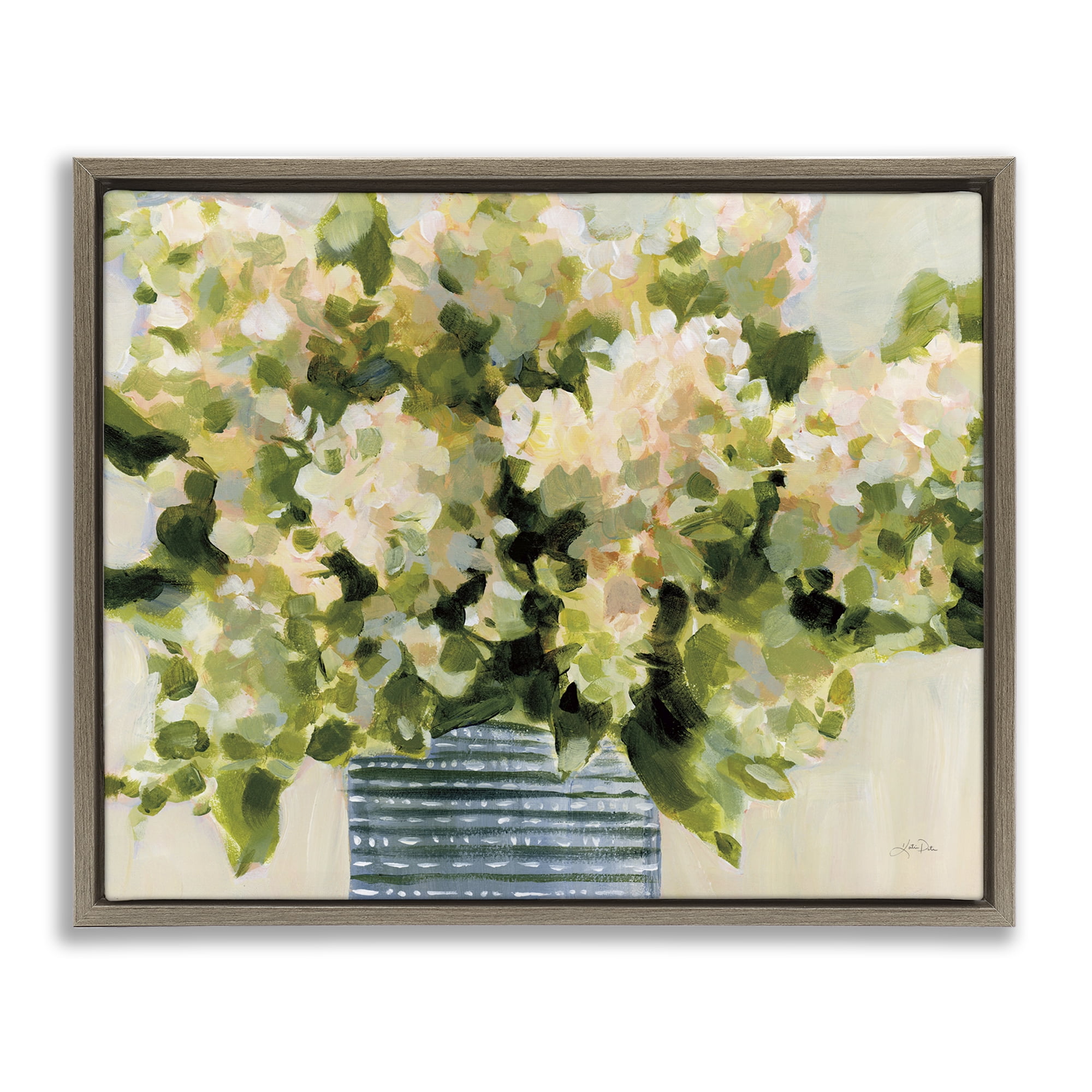 Stupell Industries Dotted Hydrangeas Vase Plants & Flowers Painting Brown Floater Framed Canvas Art Print Wall Art, 31 x 25