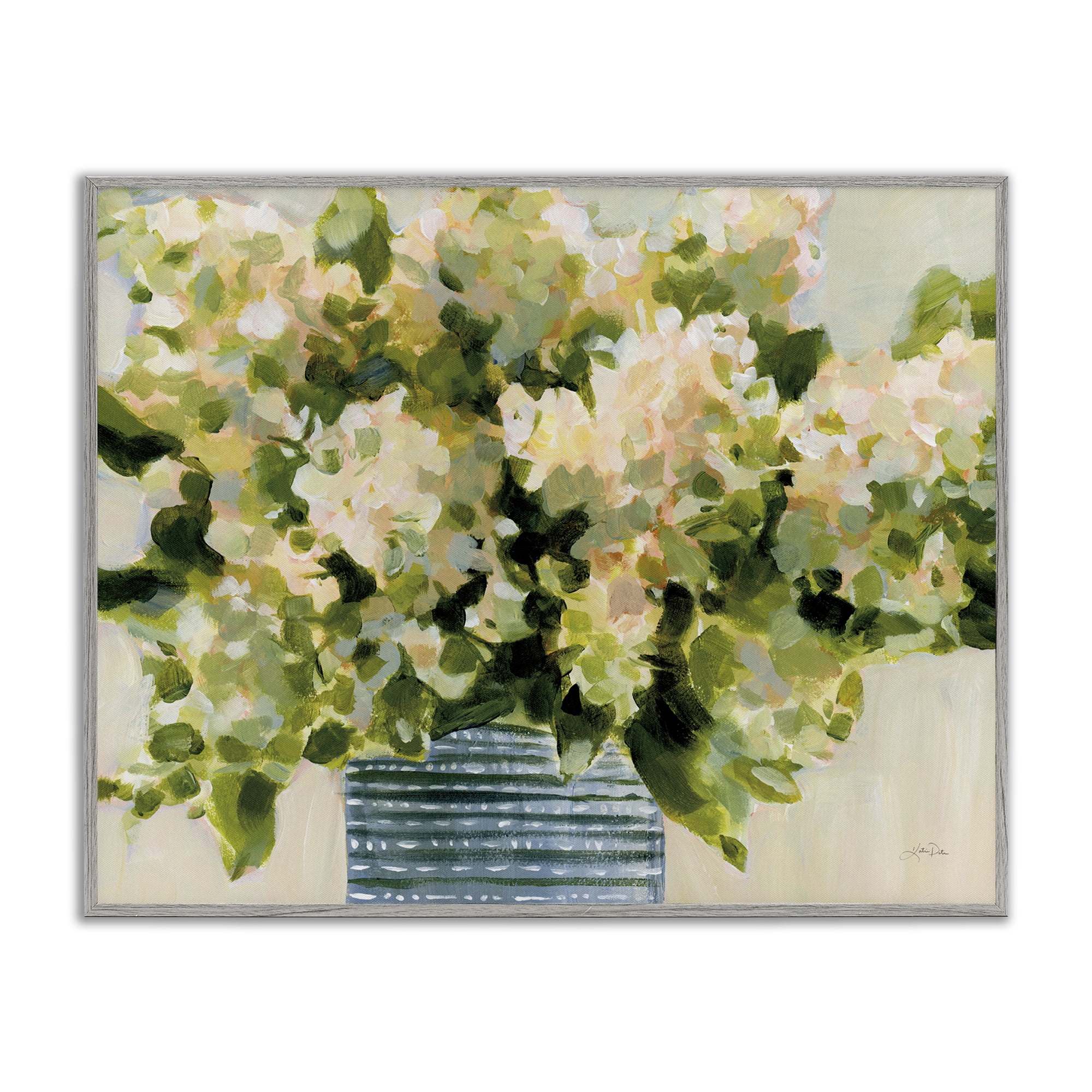 Stupell Industries Dotted Hydrangeas Vase Plants & Flowers Painting Gray Framed Art Print Wall Art, 20 x 16