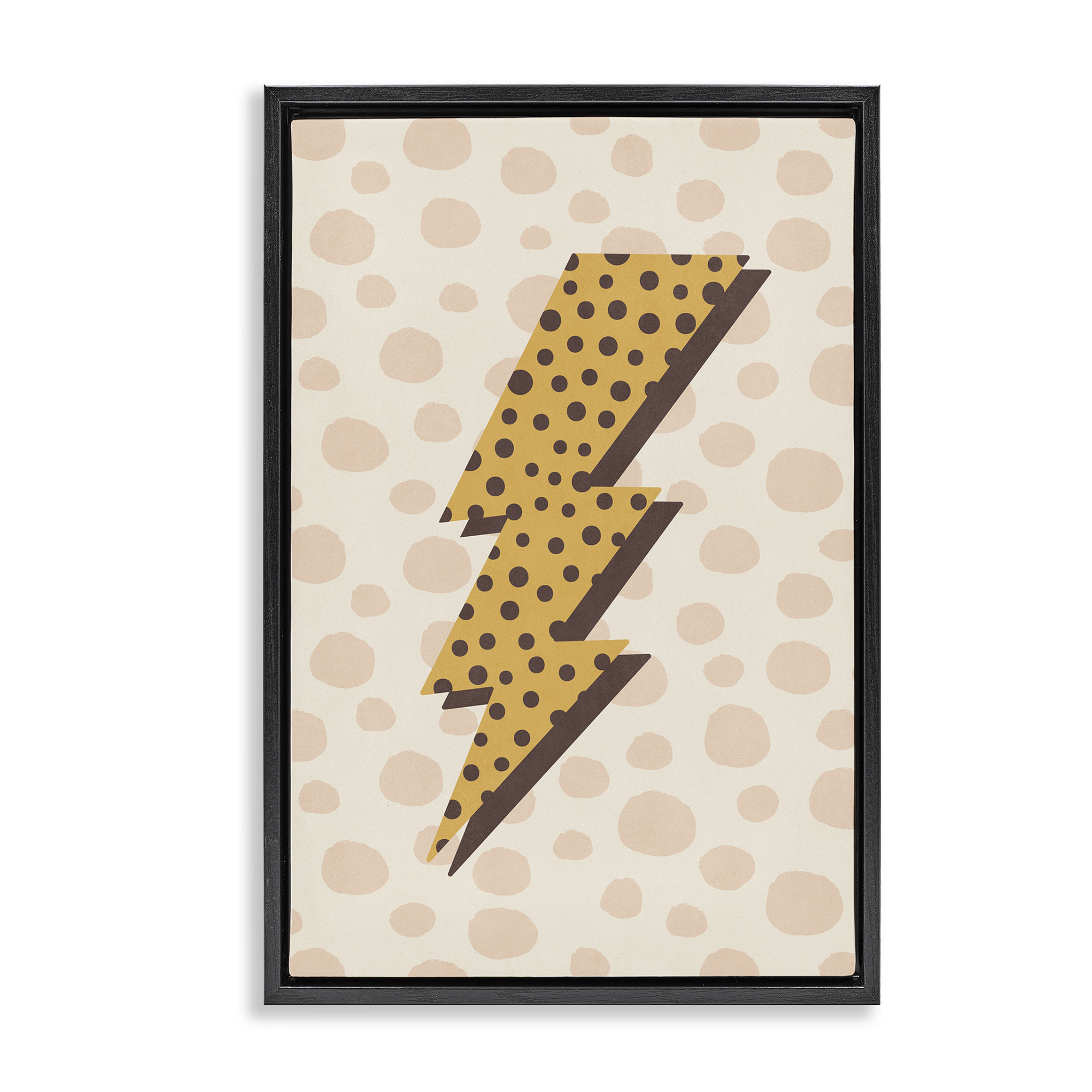 Stupell Industries Dotted Lightning Bolt Abstract Painting Black Floater Framed Canvas Art Print Wall Art, 17 x 25